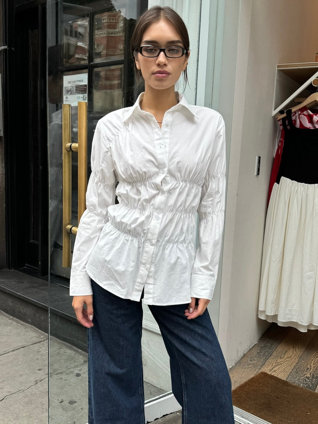 Paige Scrunch Button Down in Off White