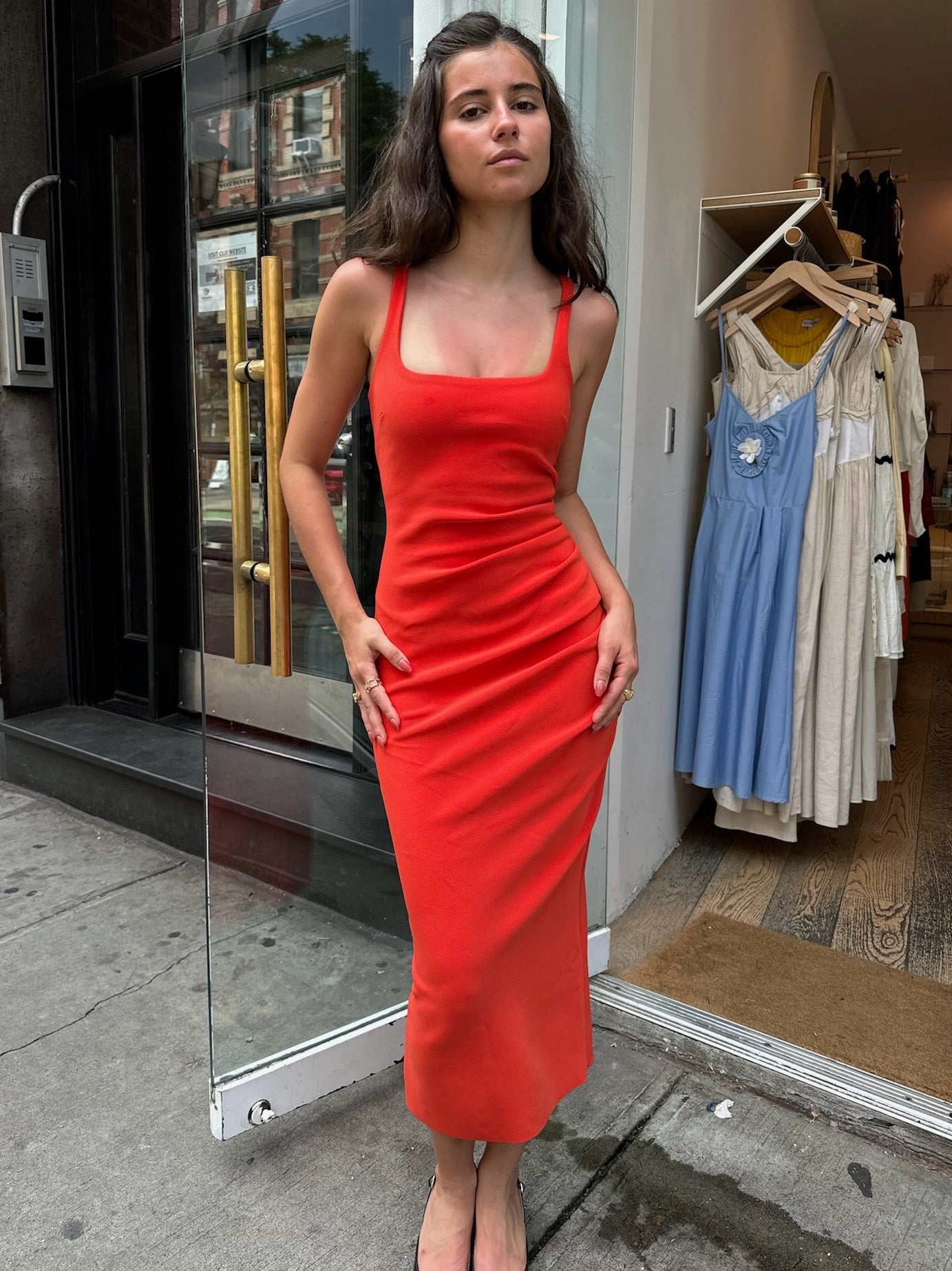 Karina Tuck Midi Dress in Fire Red