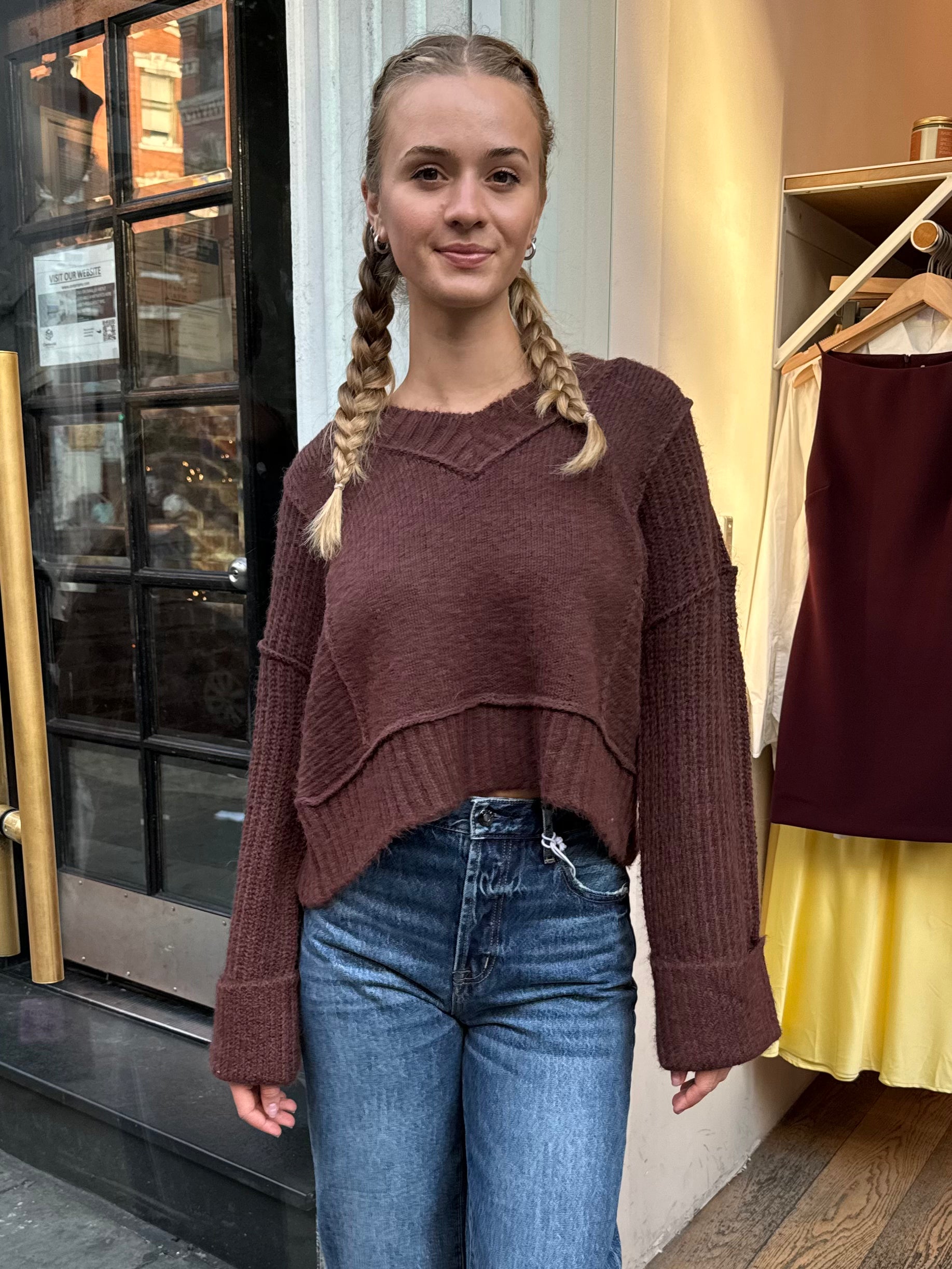 Joy Cropped Boxy Sweater in Dark Roast