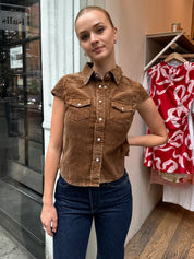 Ella Corduroy Top in Brown