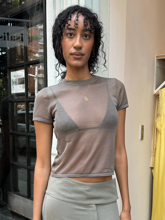 Sheer Baby Tee in Smokey Olive