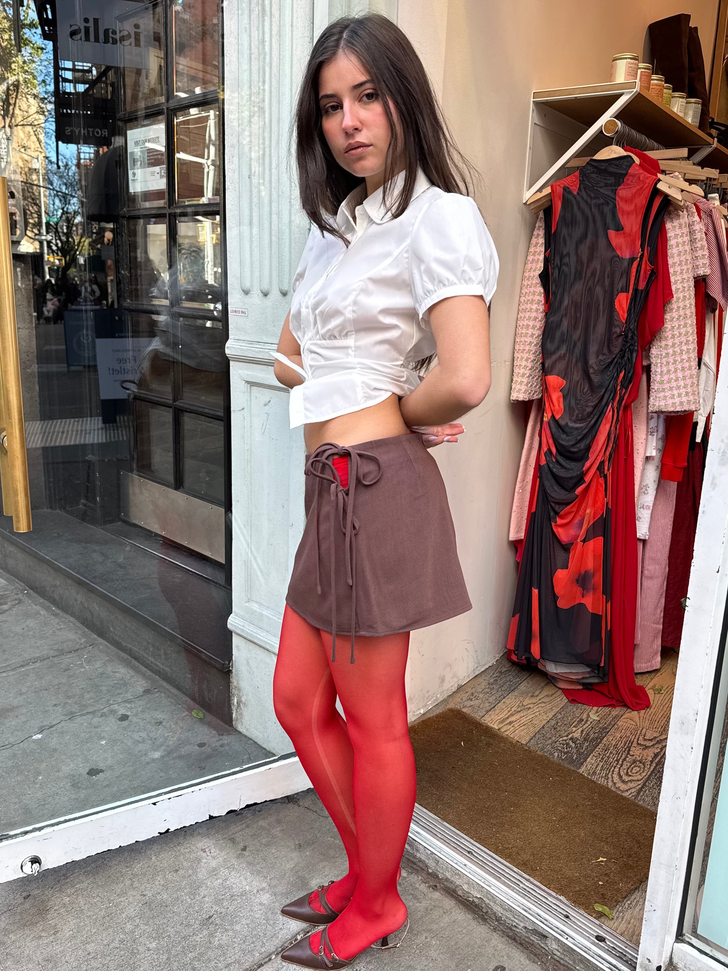 Grimes Ribbon Mini Skirt in Brown