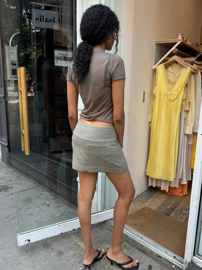 Wide Waistband Mini Skirt in Smokey Olive