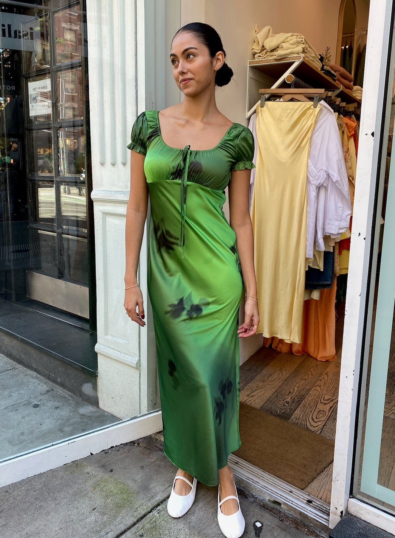 Green Ruched Satin Mini Dress - DANIELLE GUIZIO