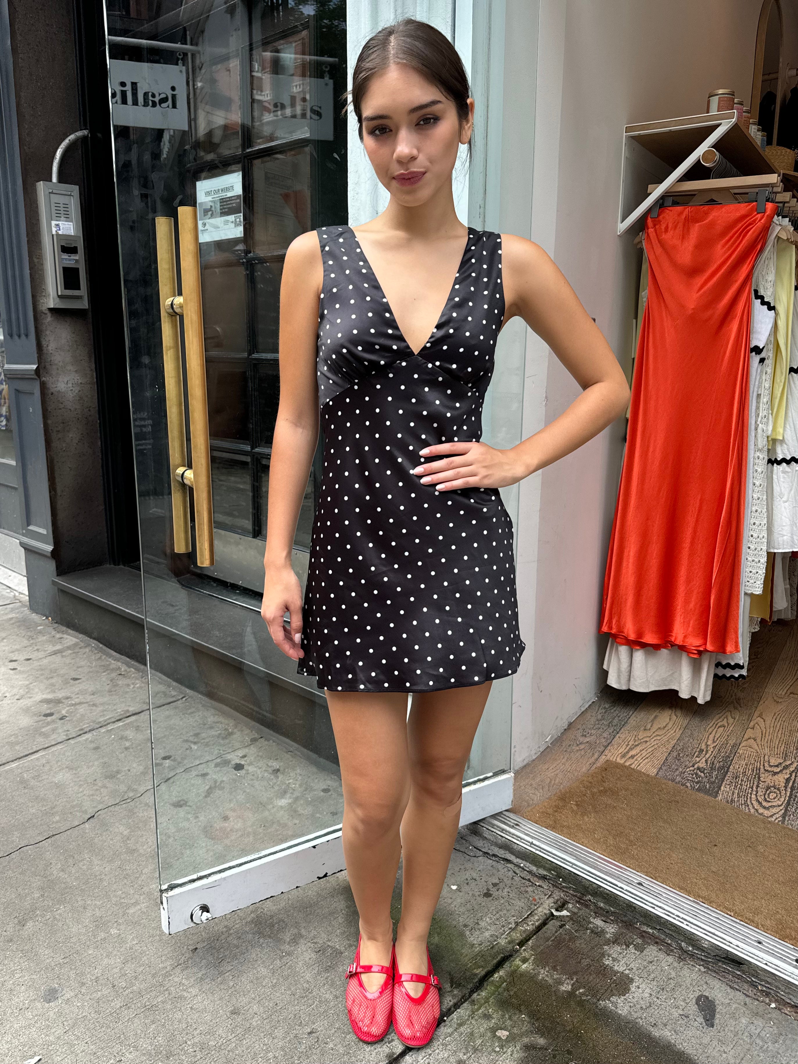 York Mini Polka Dot Dress in Black