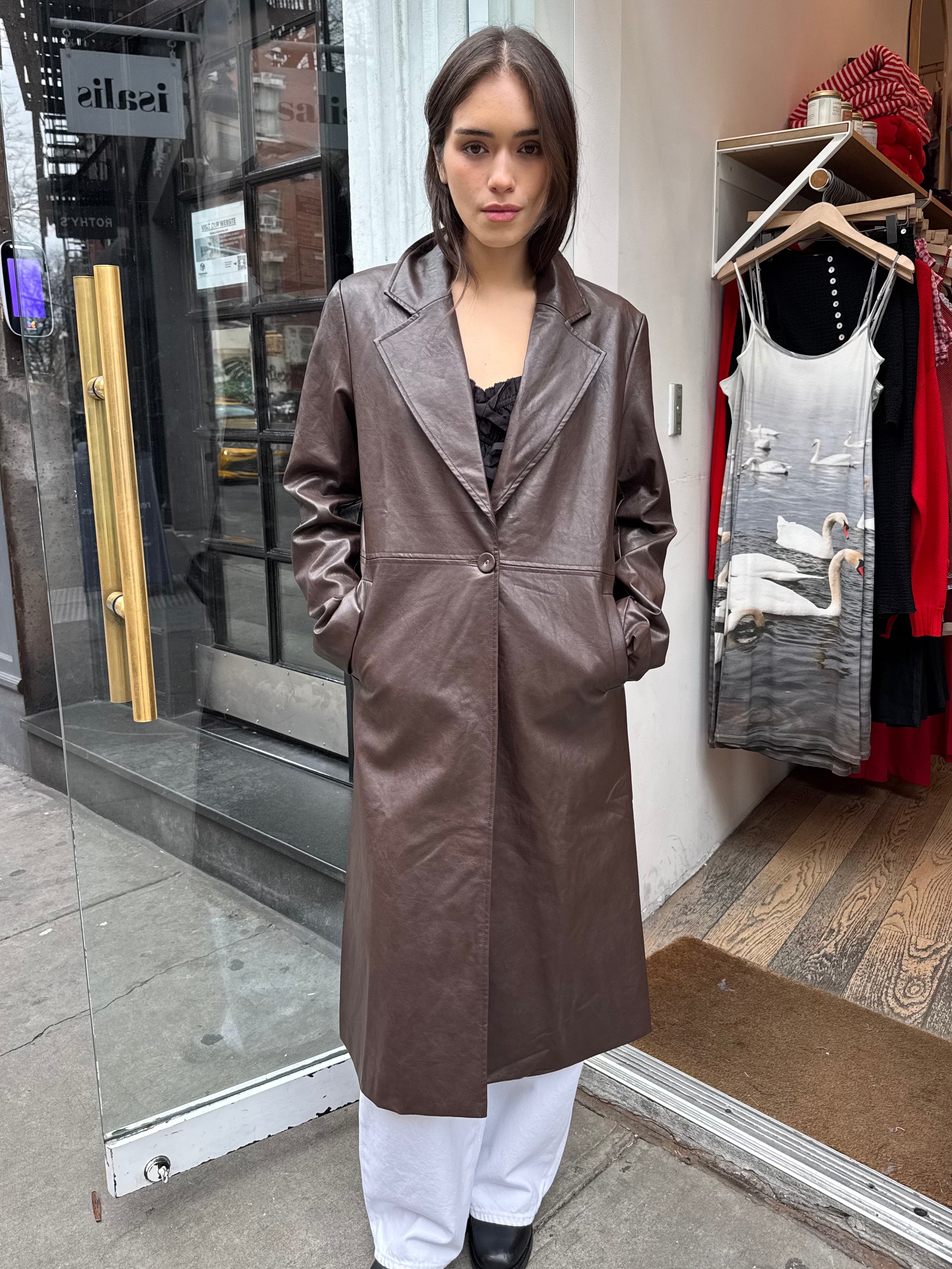 Evani Vegan Leather Coat in Espresso