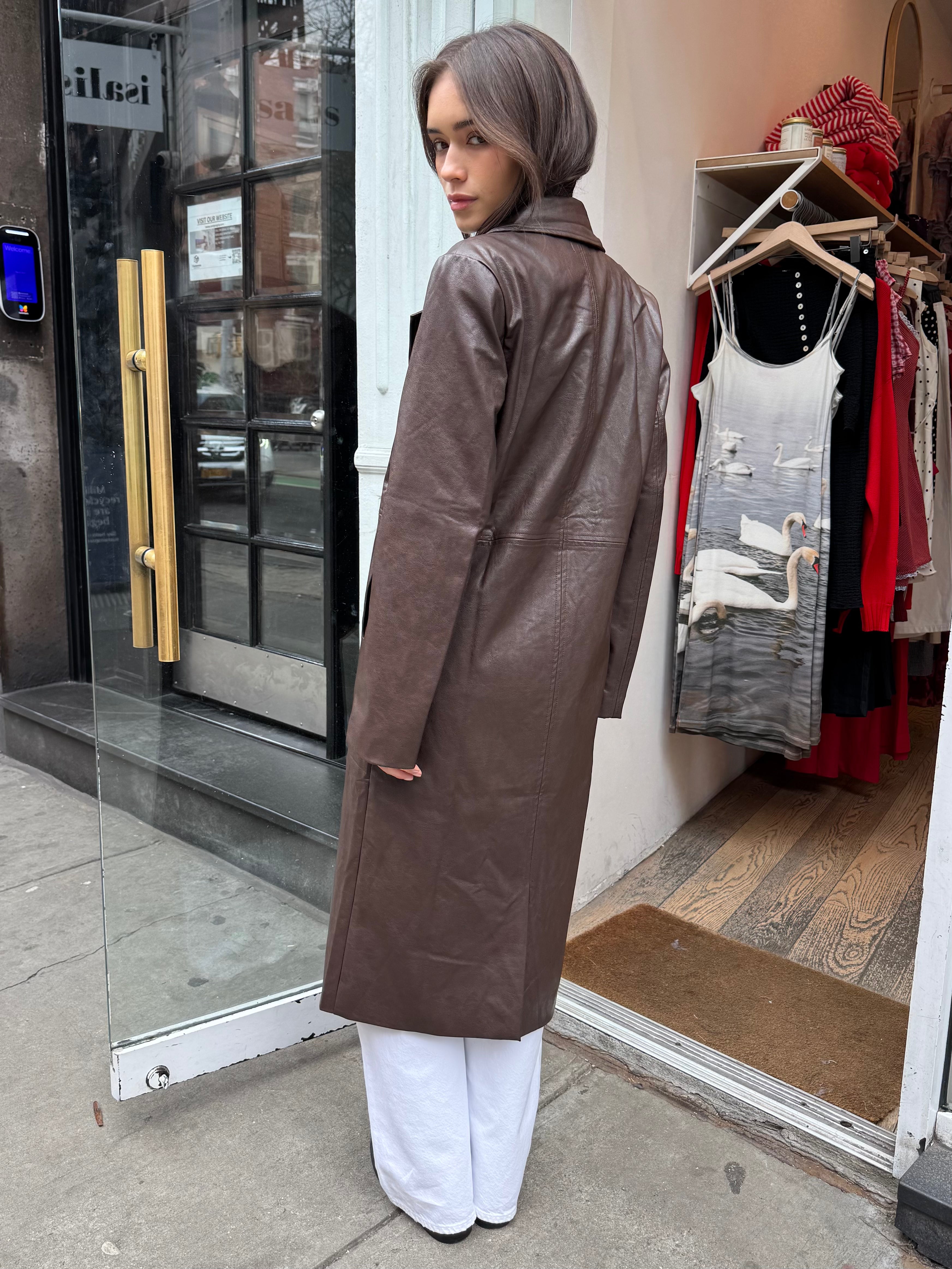 Evani Vegan Leather Coat in Espresso