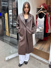 Evani Vegan Leather Coat in Espresso