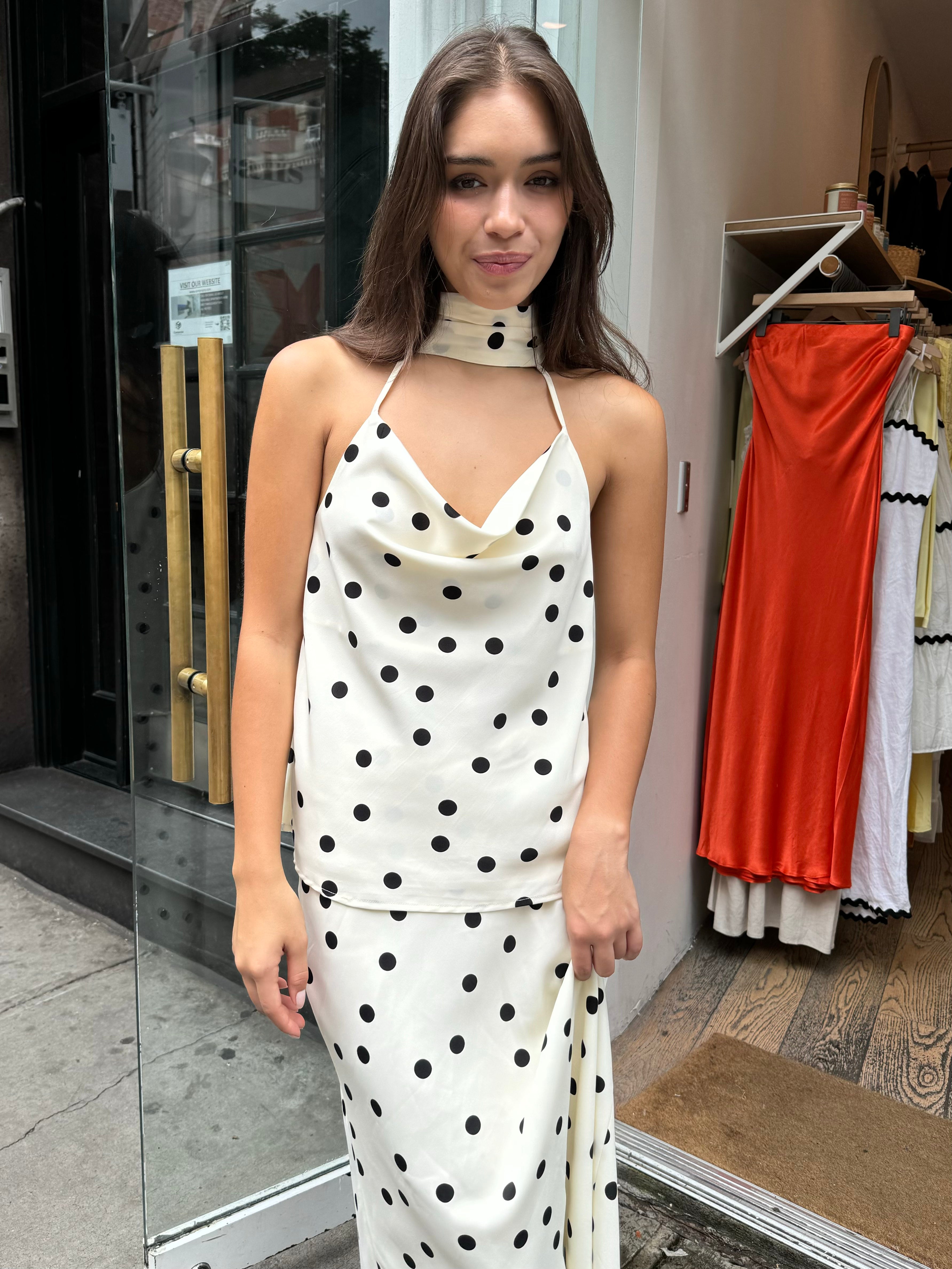 Nopa Halter Top in White Black Dot