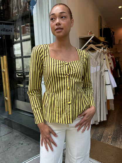 Eloise Stripe Blouse in Yellow/Chocolate