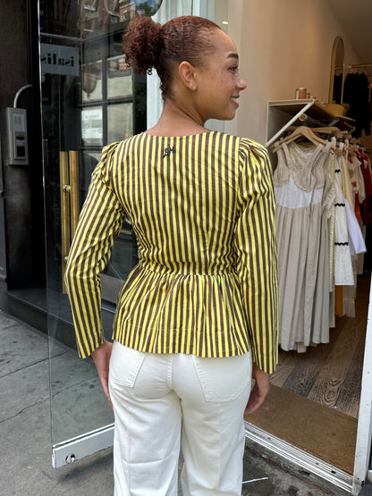 Eloise Stripe Blouse in Yellow/Chocolate