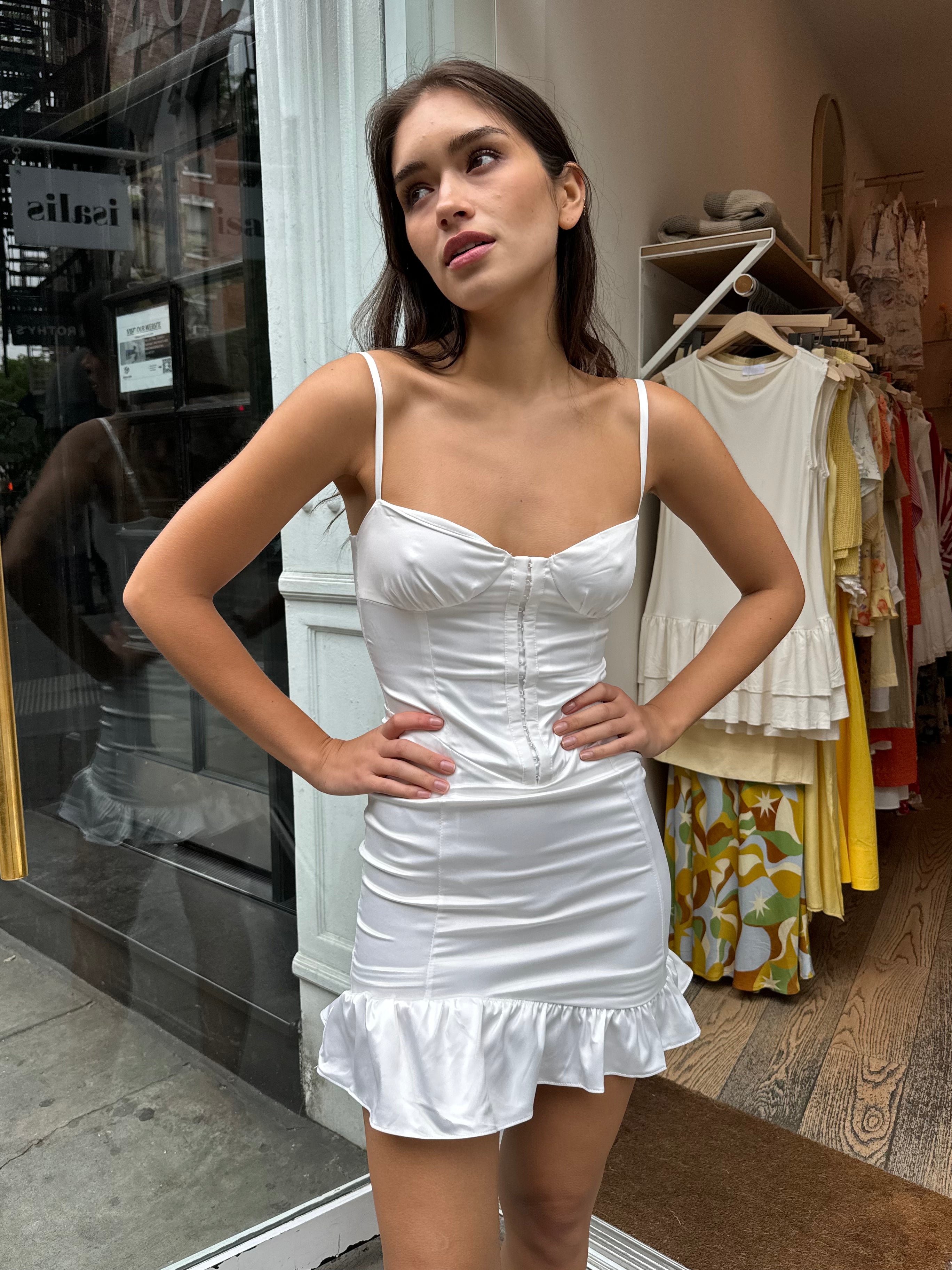 Gio Corset Mini Dress in White