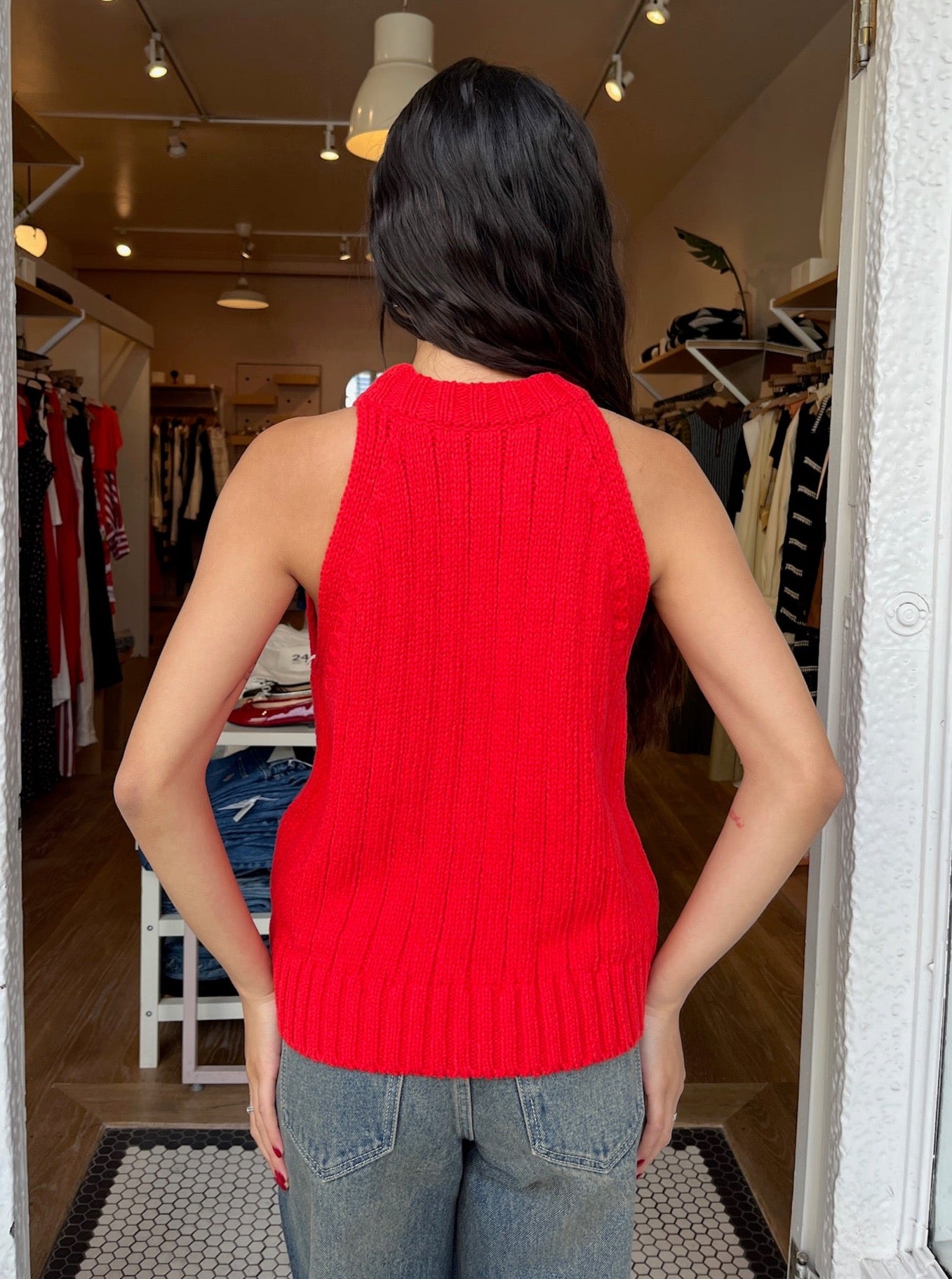 Claire Cotton Sweater Tank in Chili Pepper