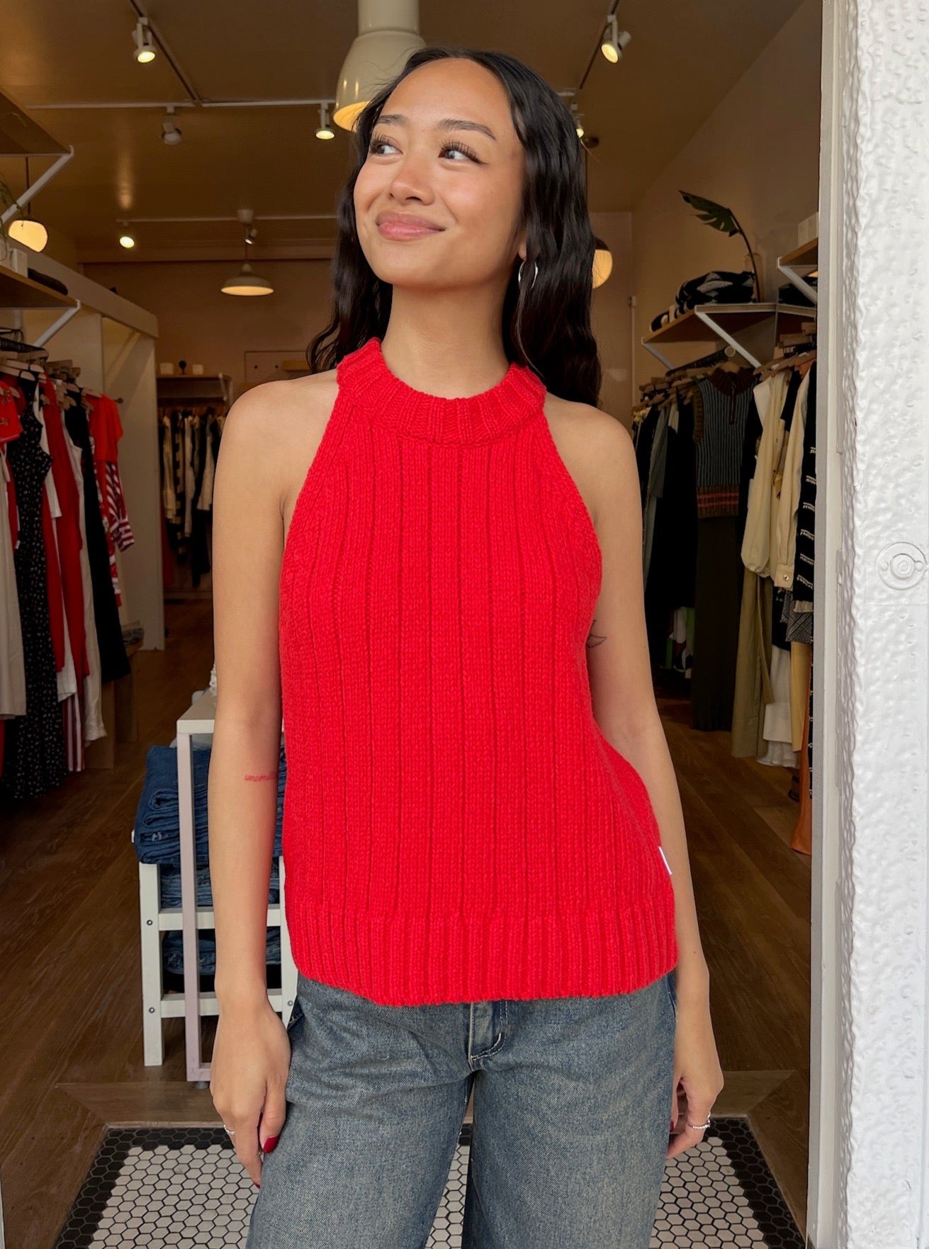 Claire Cotton Sweater Tank in Chili Pepper