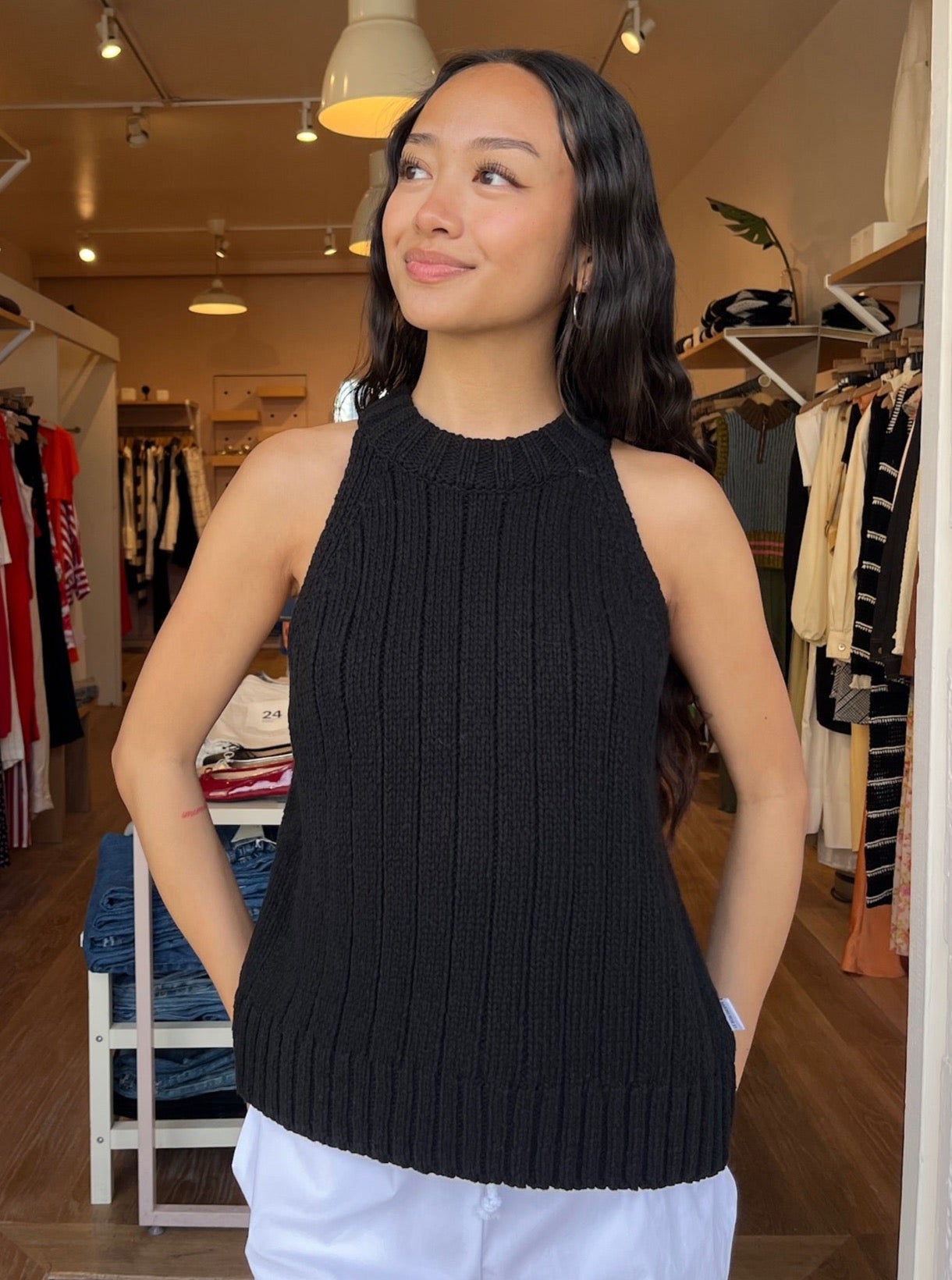 Claire Cotton Sweater Tank in Black