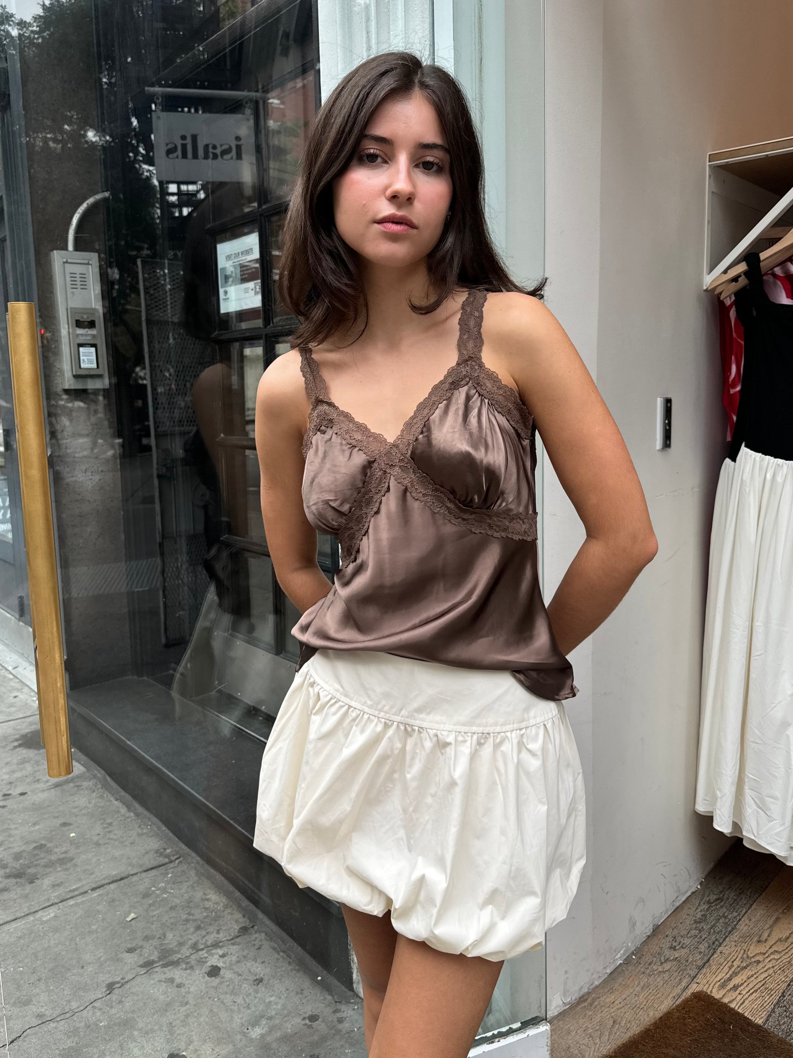 Dafodil Lace Tank Top in Brown