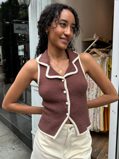 Cody Knit Collar Top in Brown