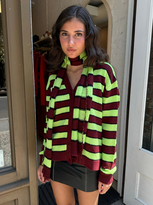 Patricia Knit Cardigan in Greeni Bordeux Stripe