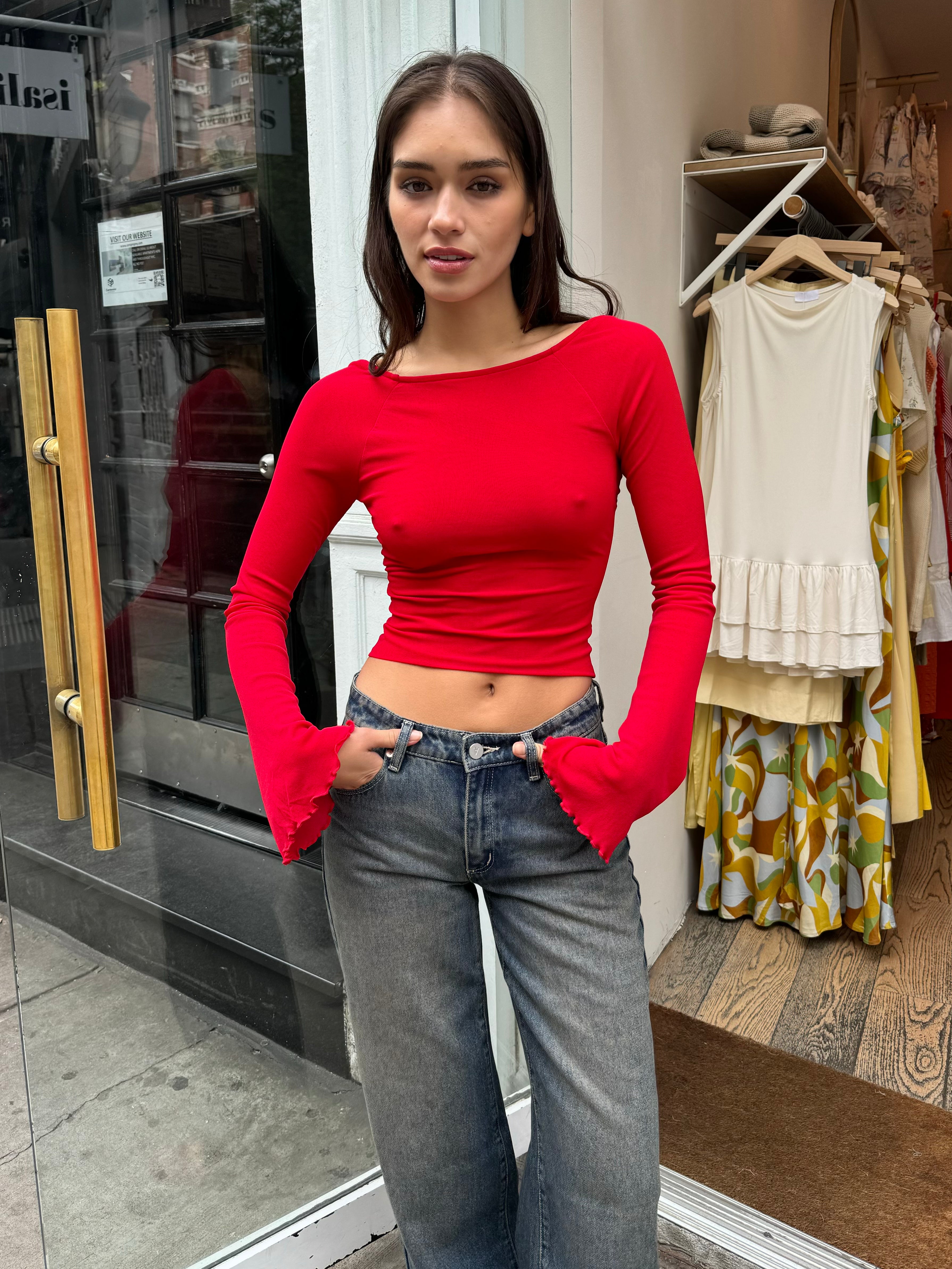 Lara Mesh Top in Red