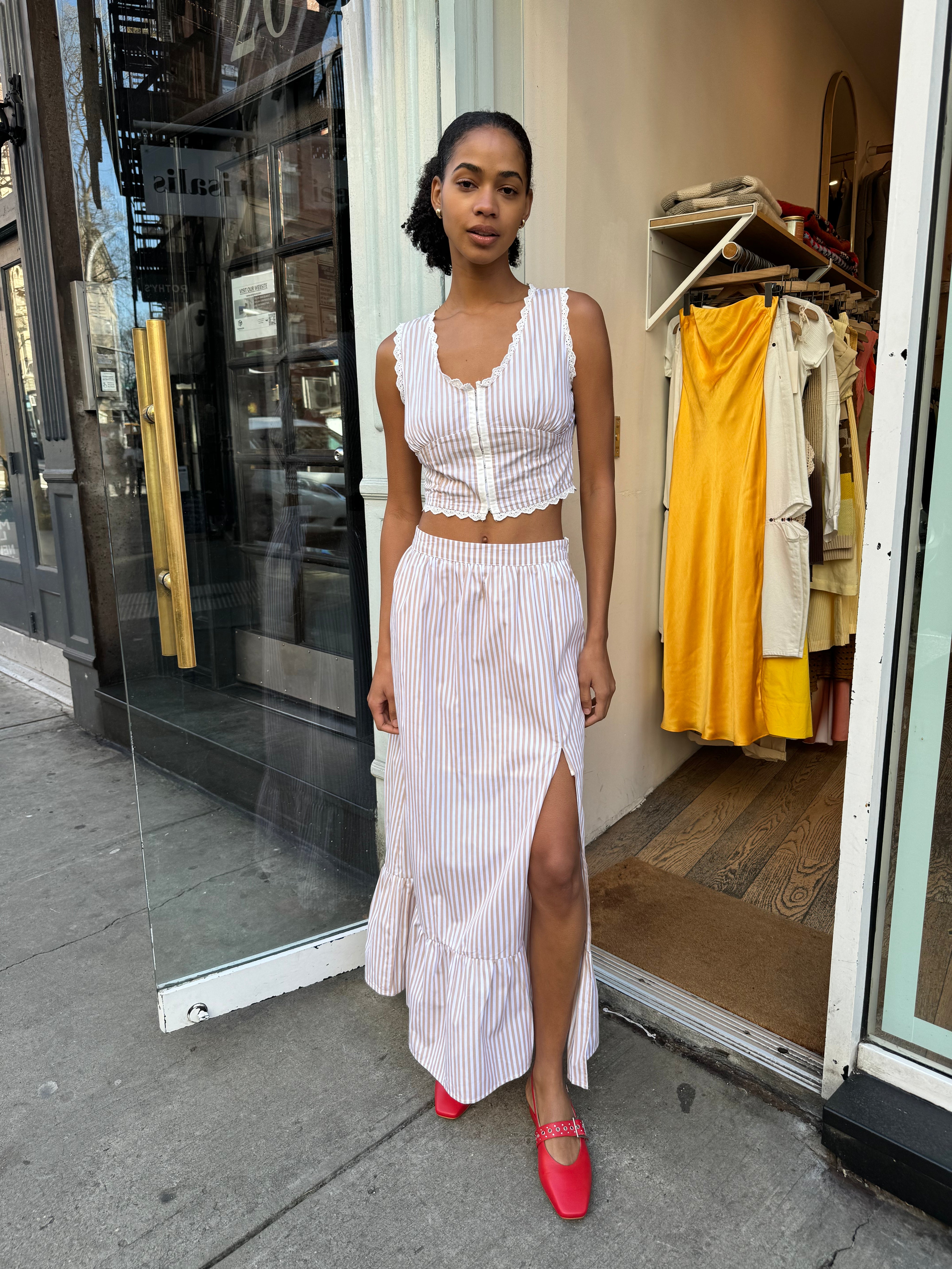 Wellie Maxi Skirt in Tan Stripe