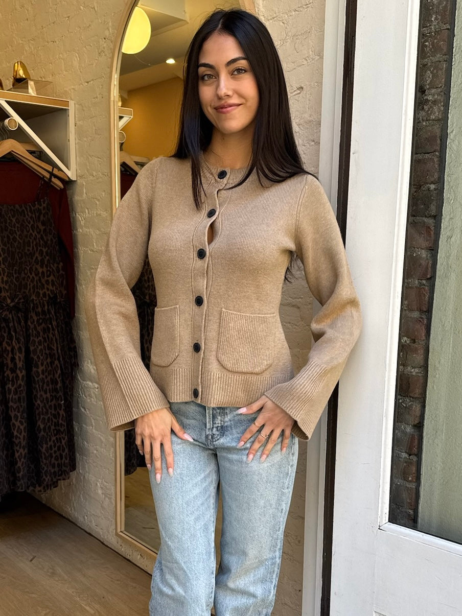 Dani Cinched Waist Cardigan in Toasted Wheat