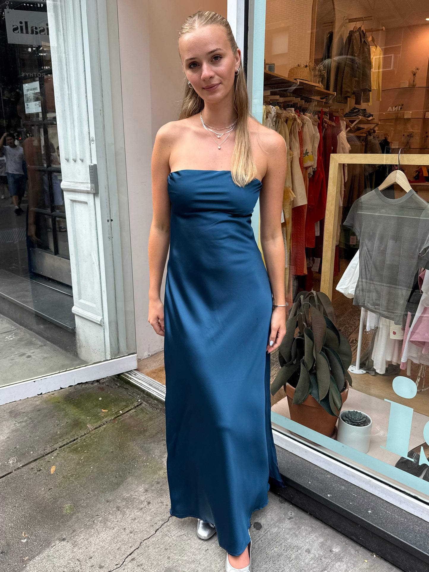 Caspia Strapless Dress in Peacock Blue