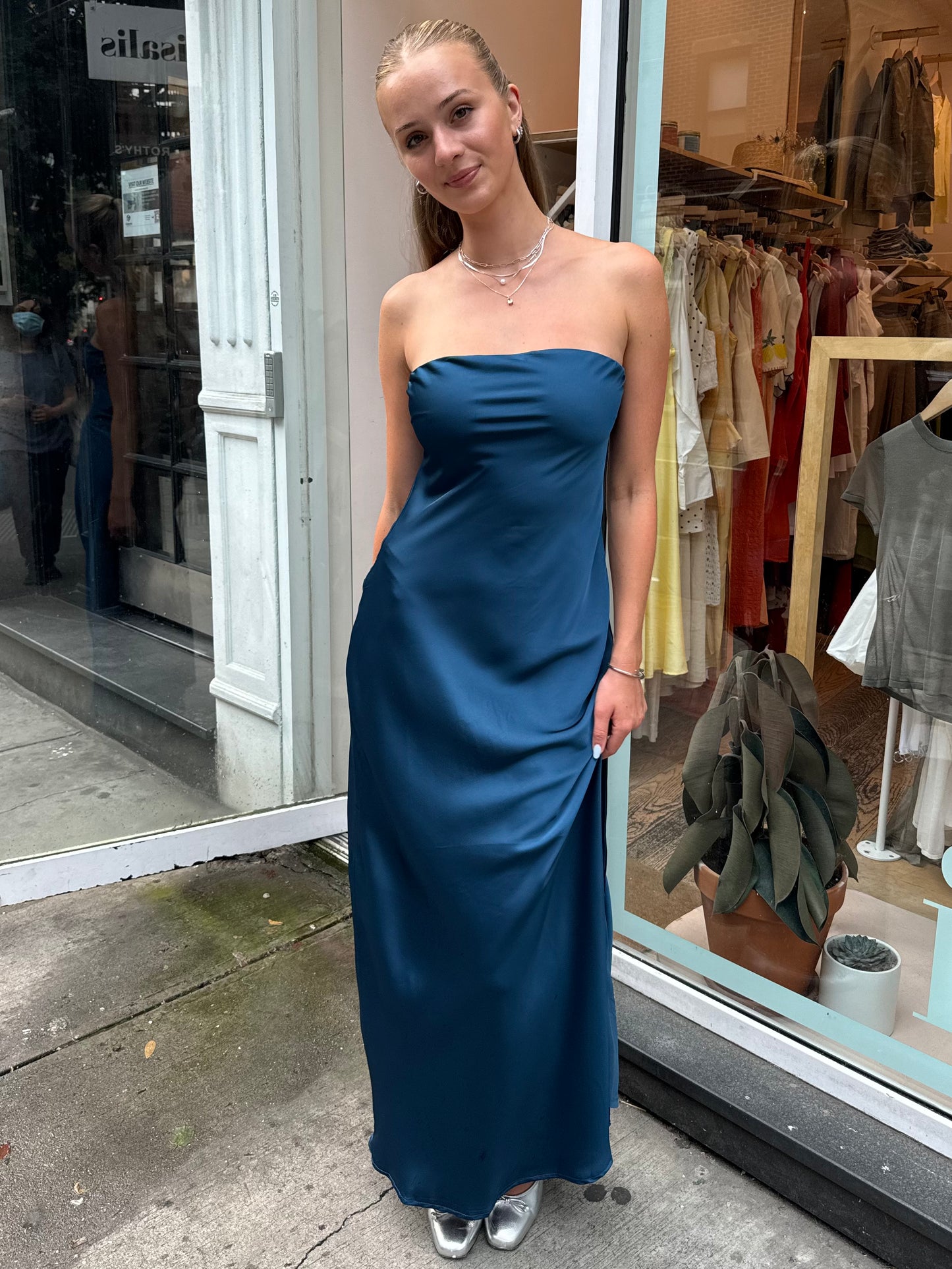 Caspia Strapless Dress in Peacock Blue