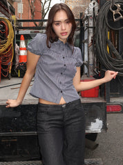 Klub Button Up Top in Black Stripe