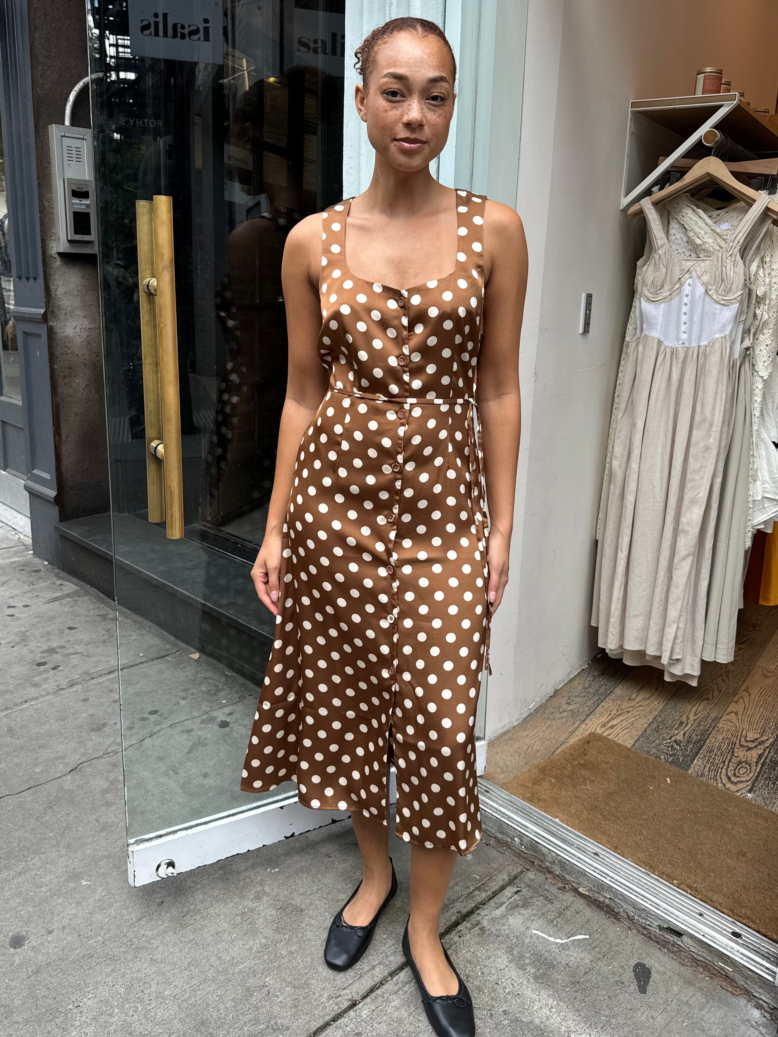 Oden Polka Dot Dress in Brown