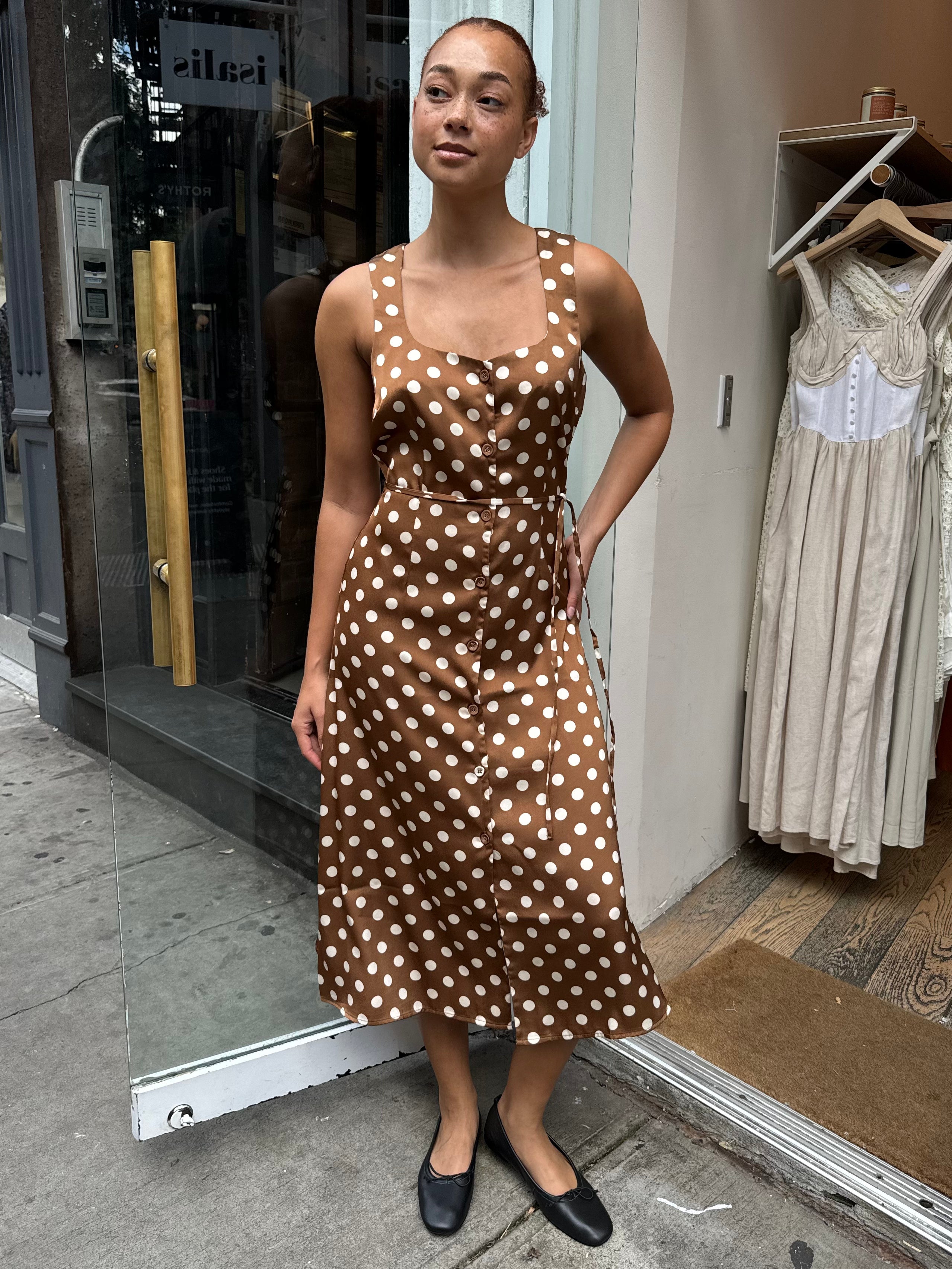 Oden Polka Dot Dress in Brown