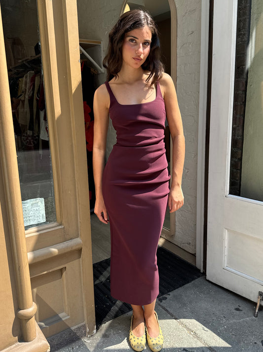 Karina Tuck Midi Dress in Plum