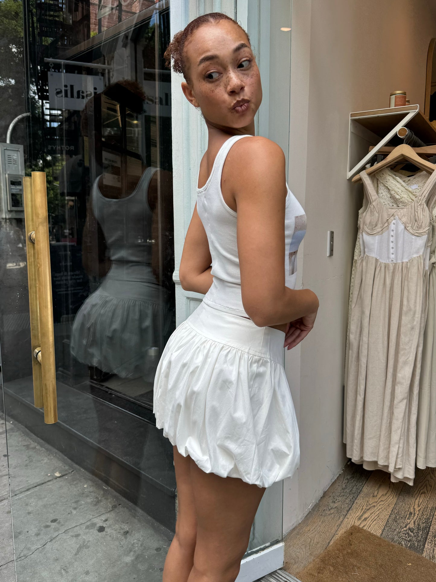 Dovee Balloon Mini Skirt in Off-White