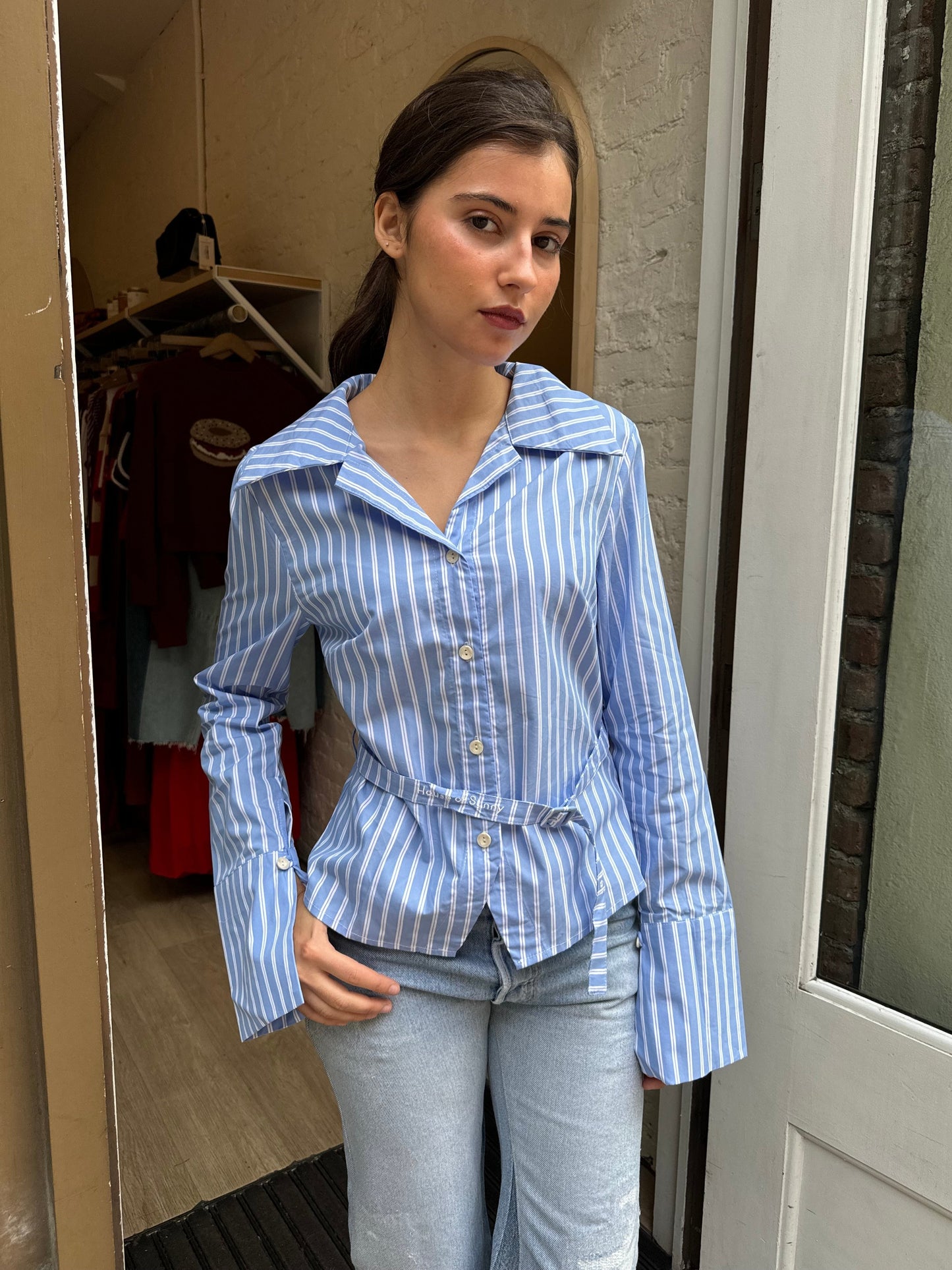 Elle Belted Shirt in Light Blue