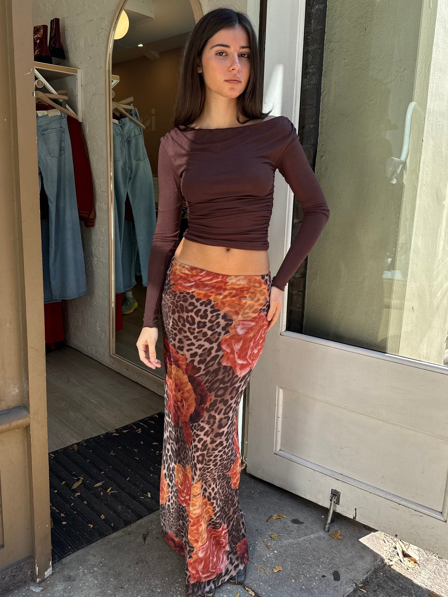 Madonna Maxi Skirt in Leopard Orange