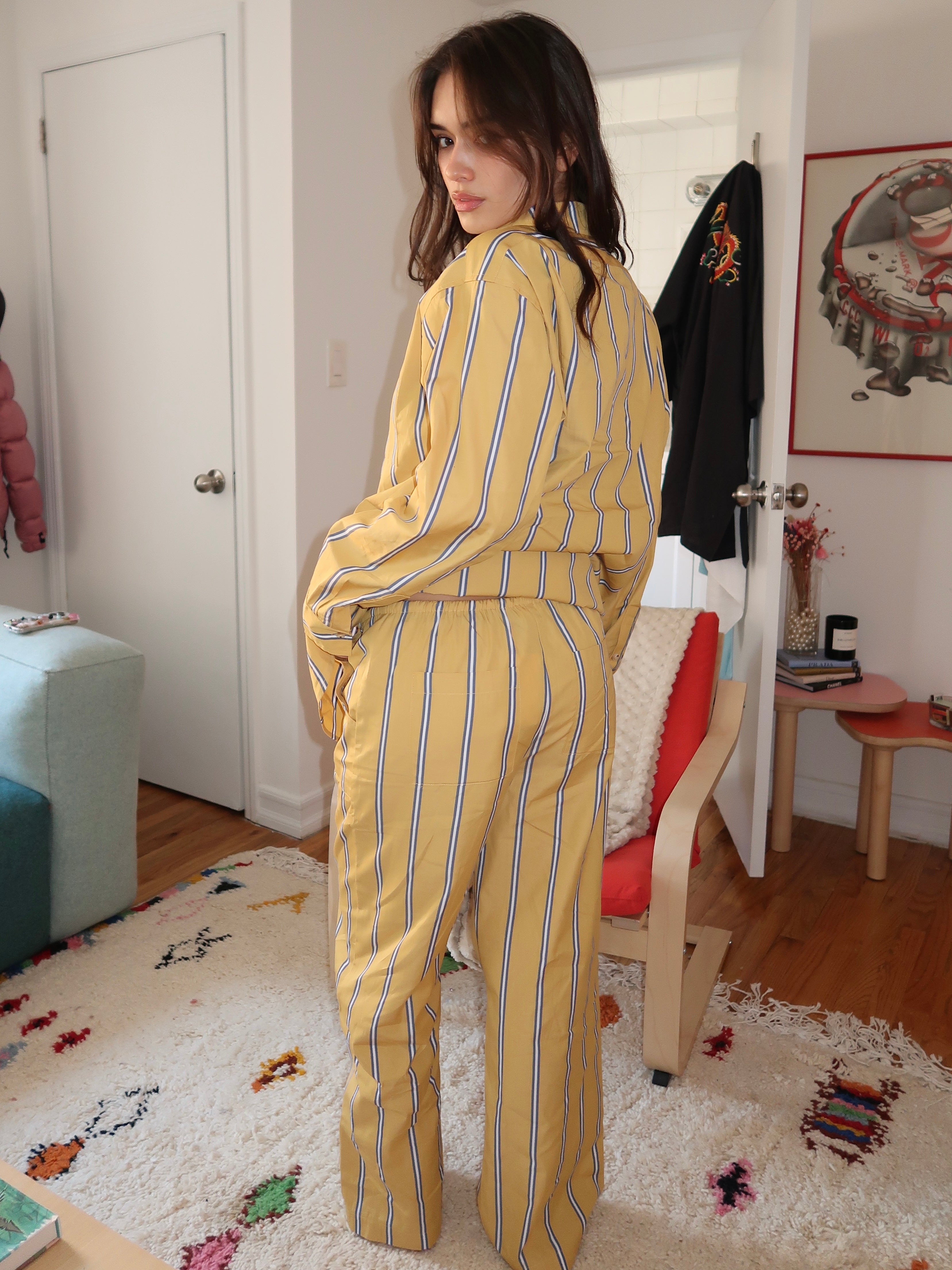 Stripe Pop Drawstring Pant in Butter