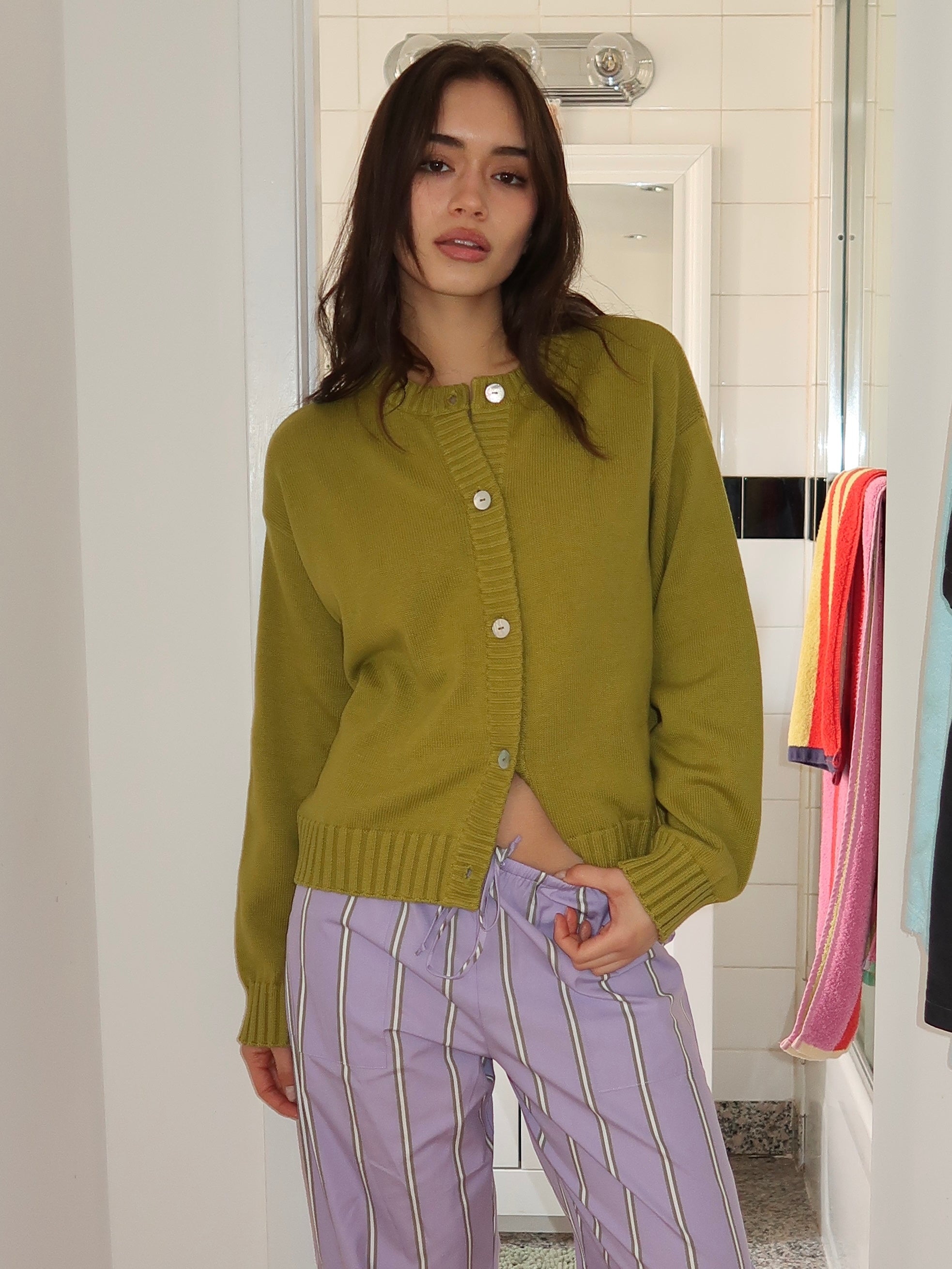 The Cotton Knit Cardigan in Pistachio