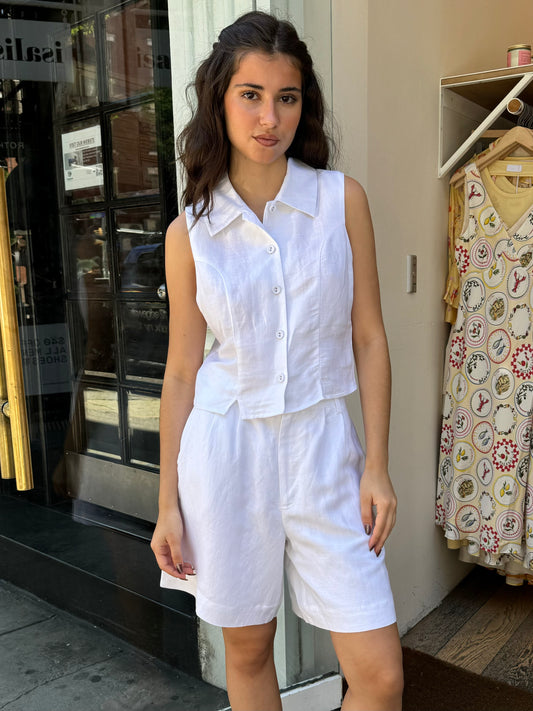 Nina Linen Top in White