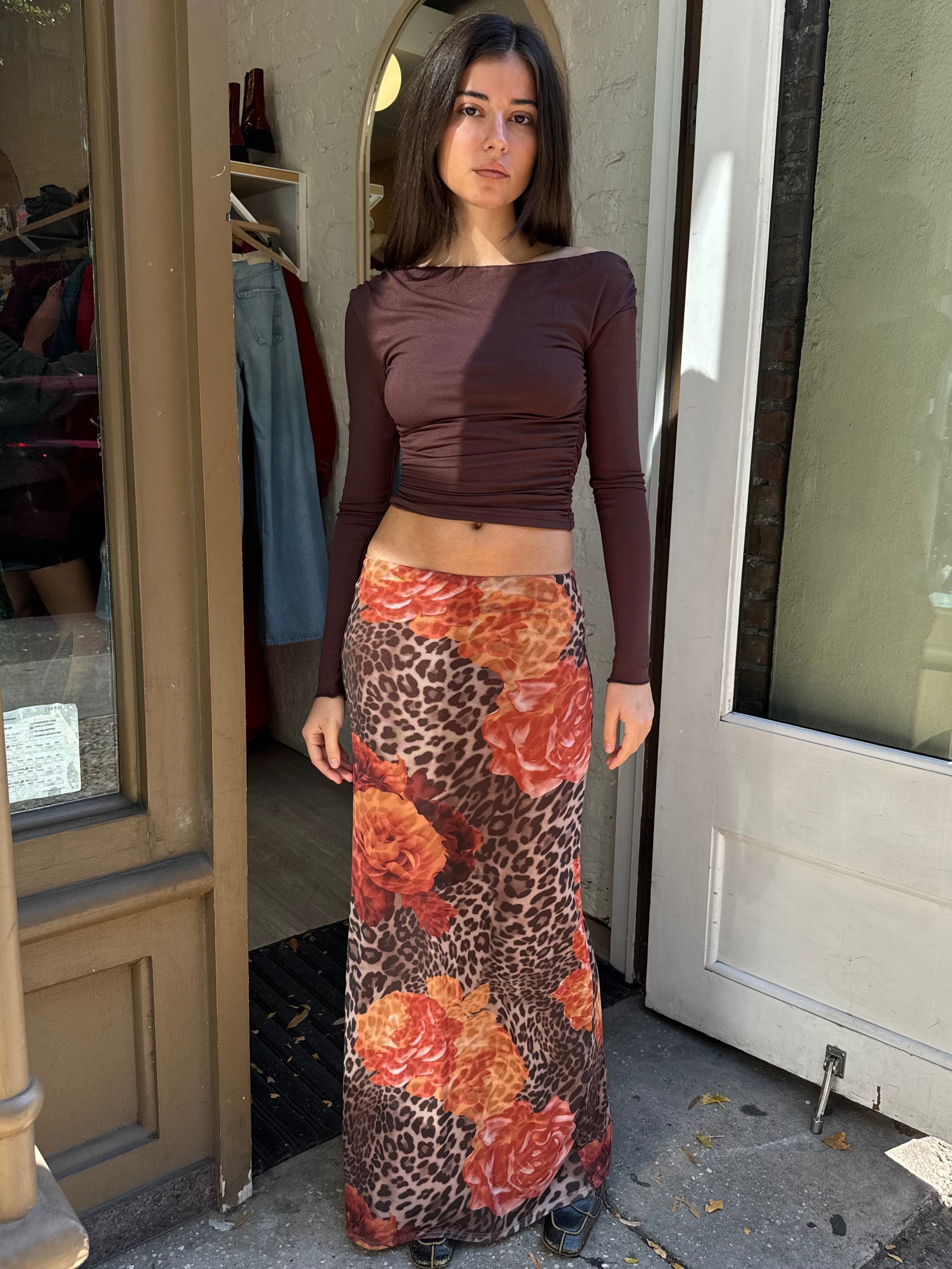 Madonna Maxi Skirt in Leopard Orange