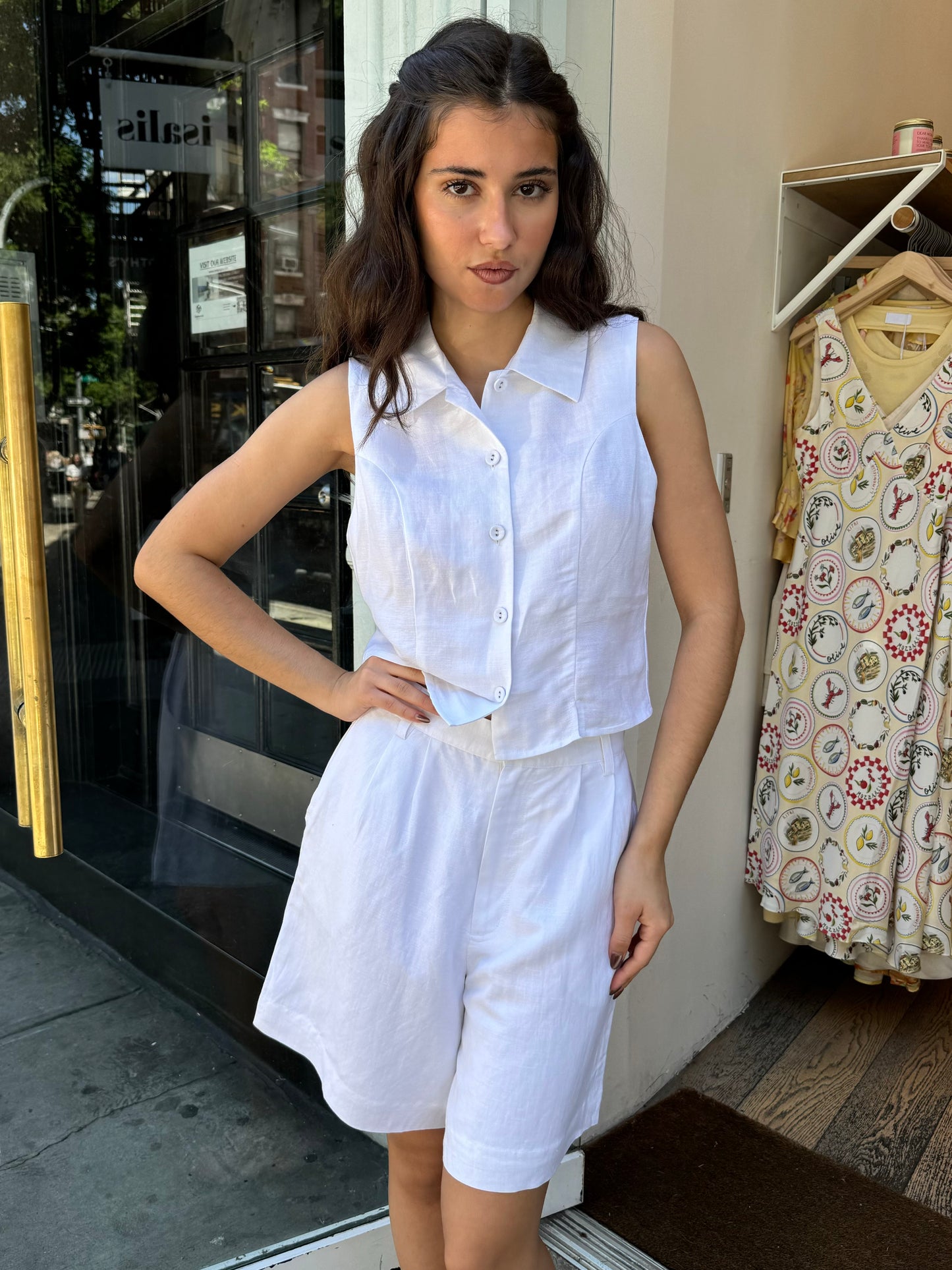 Nina Linen Top in White