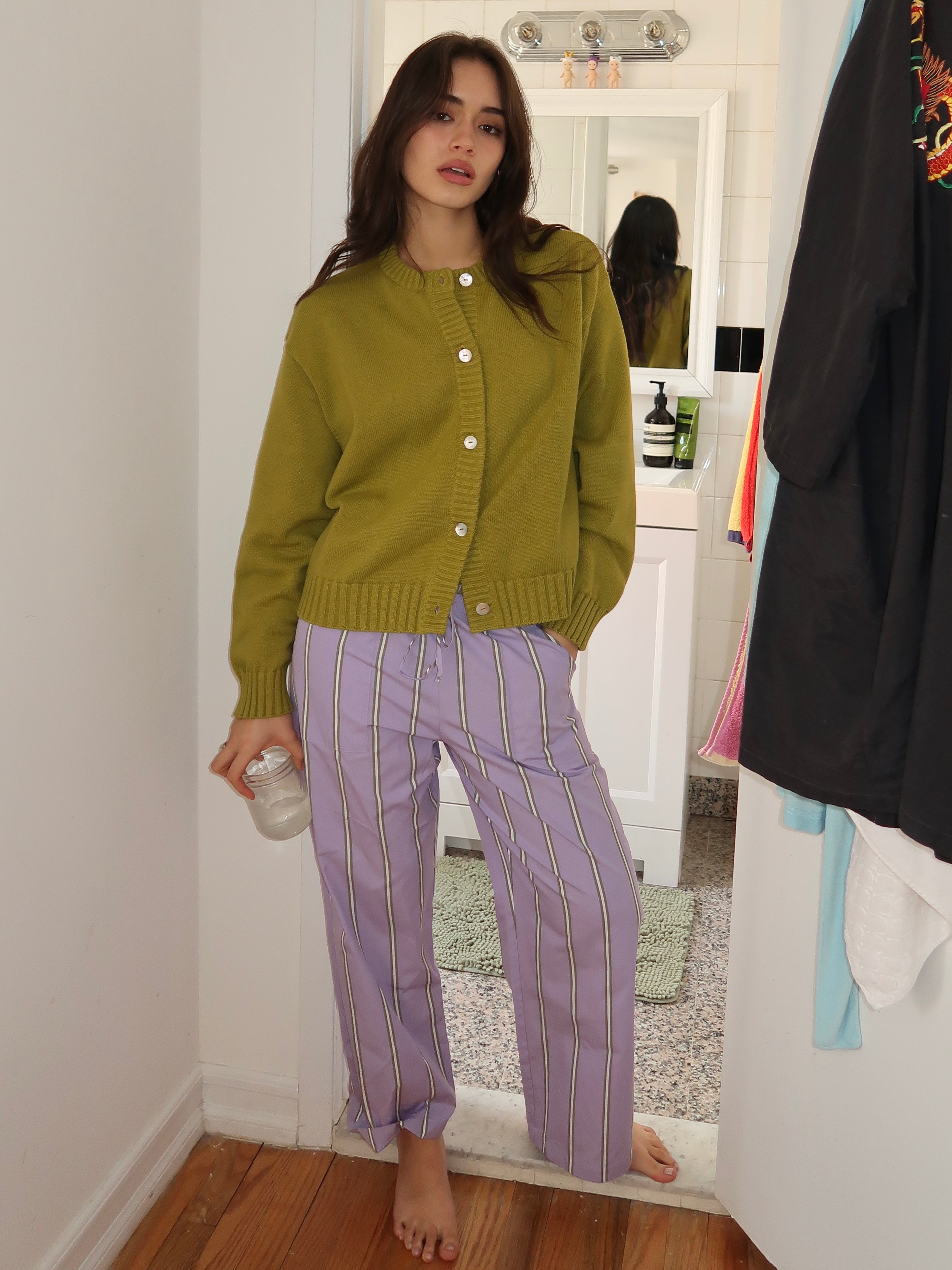 Stripe Pop Drawstring Pant in Taro