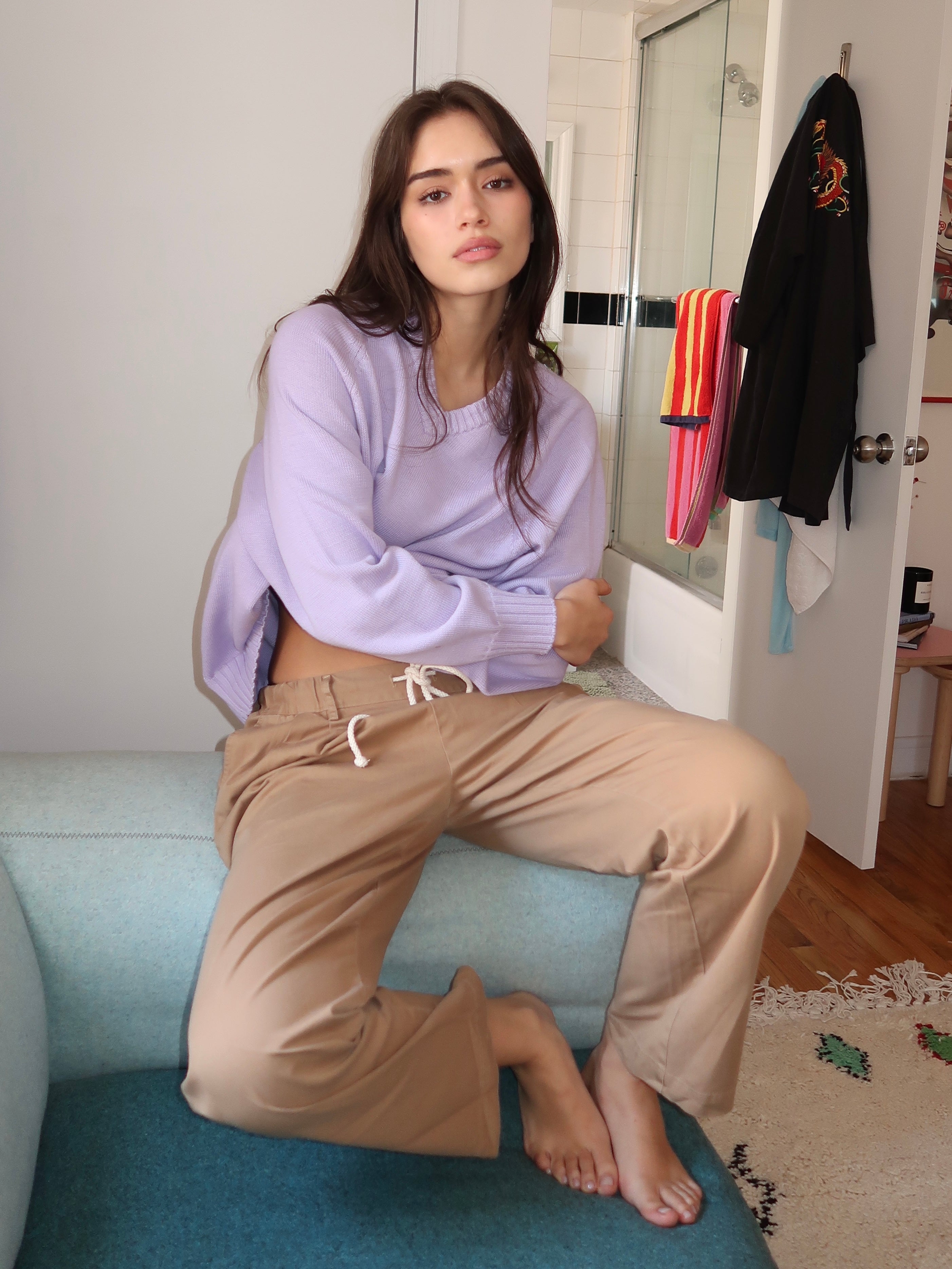 Chino Drawstring Crop Pant in Dark Khaki