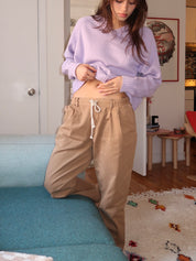 Chino Drawstring Crop Pant in Dark Khaki