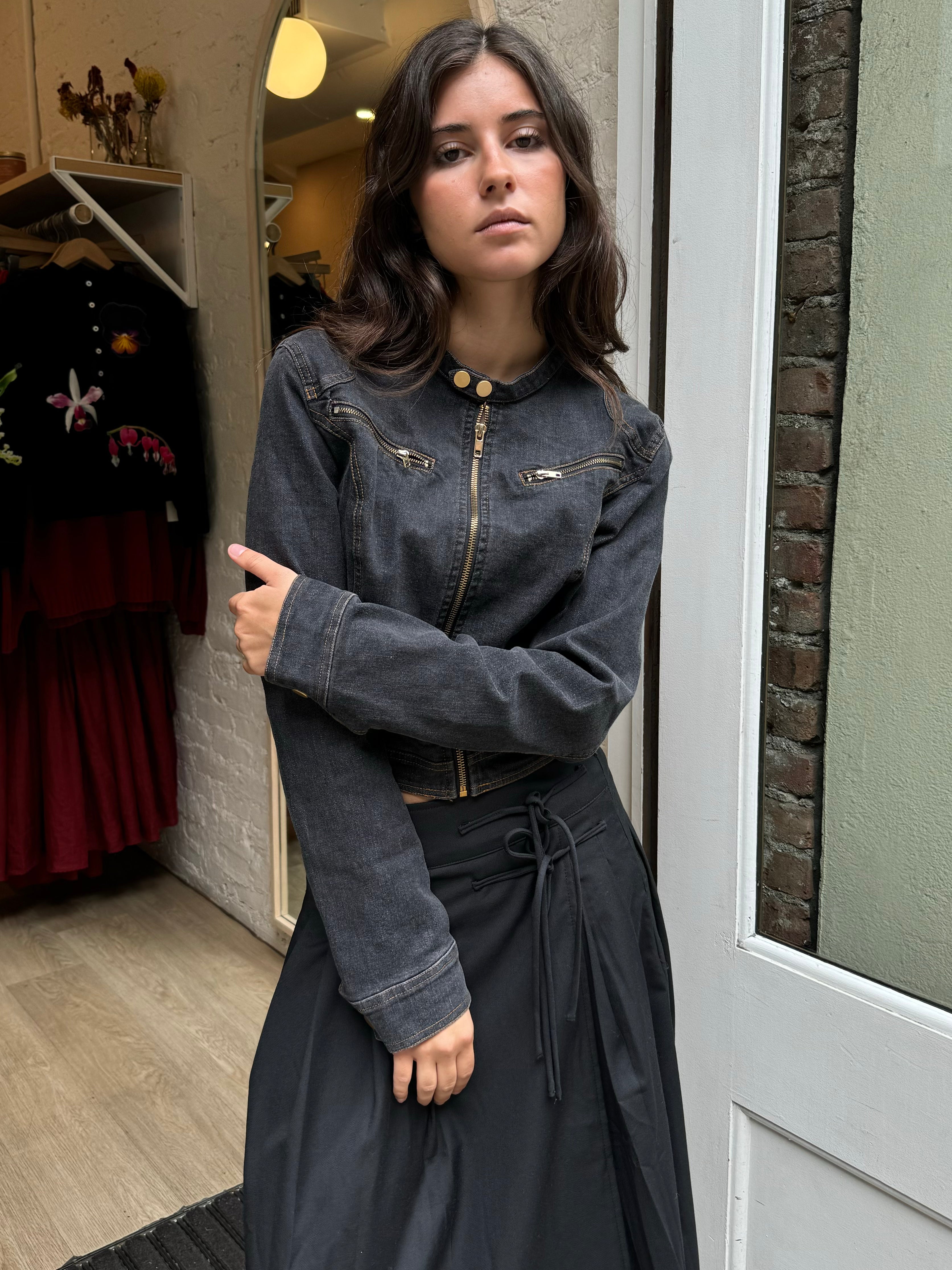 Viv Denim Moto Jacket in Charcoal