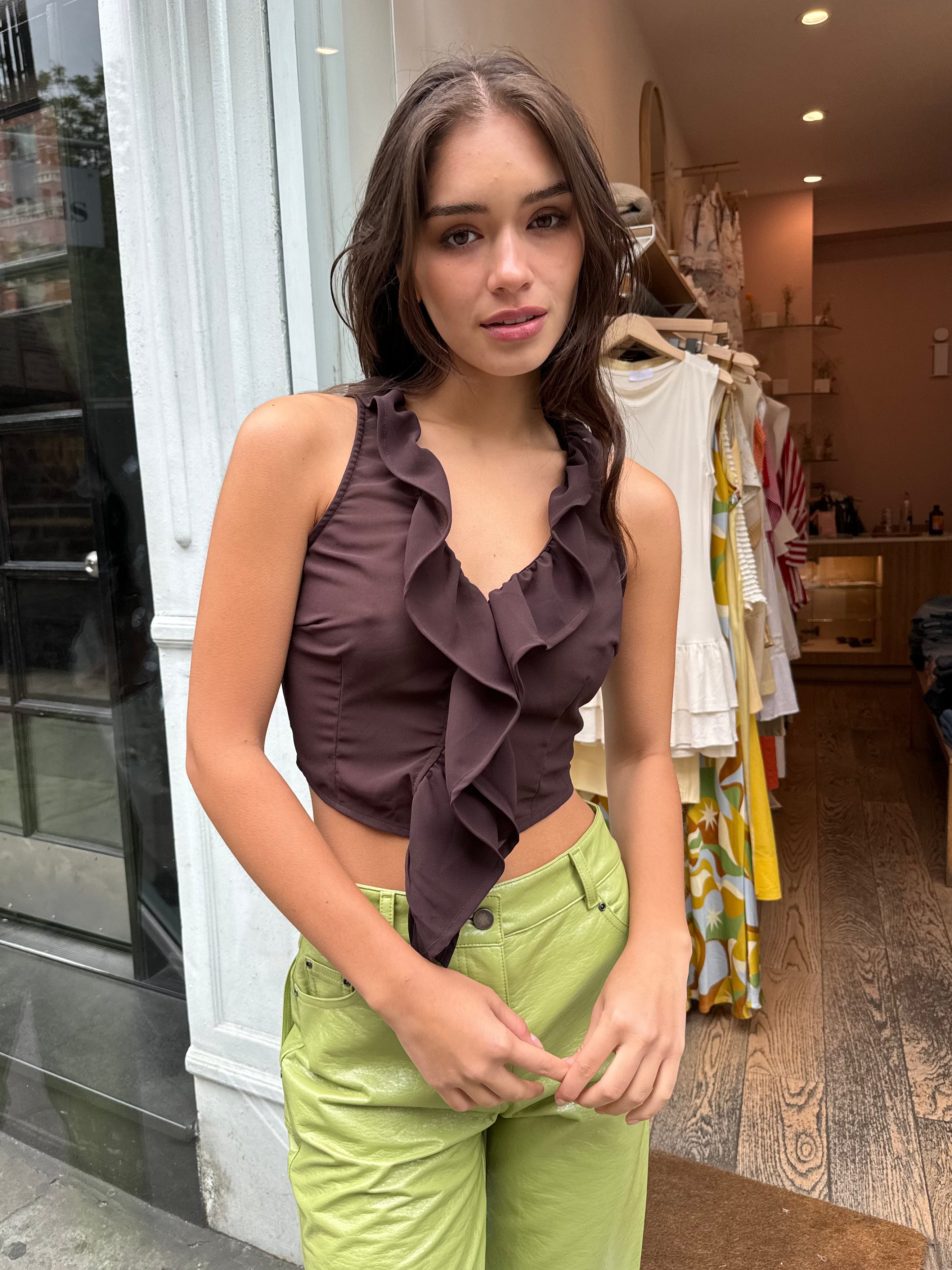 Ramos Ruffle Top in Brown