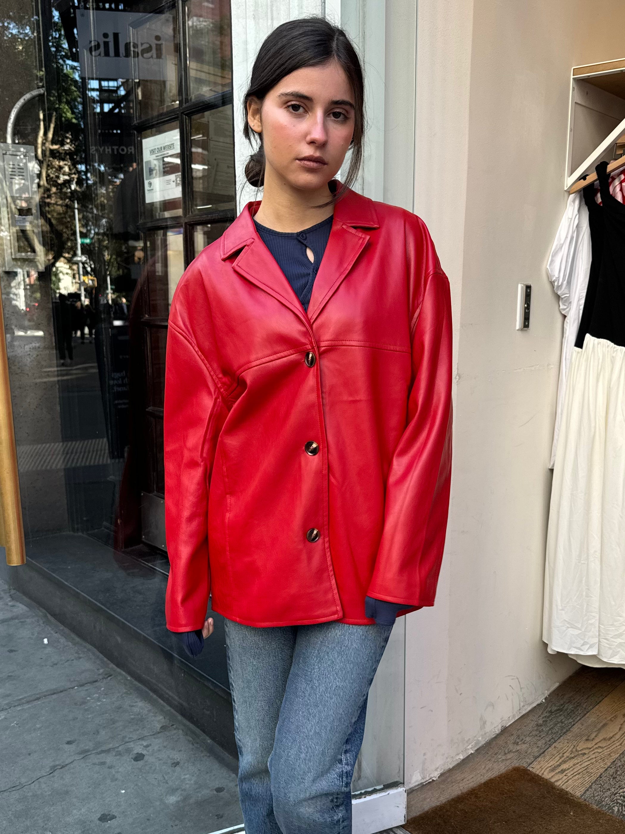 Naomi Faux Leather Blazer in Red