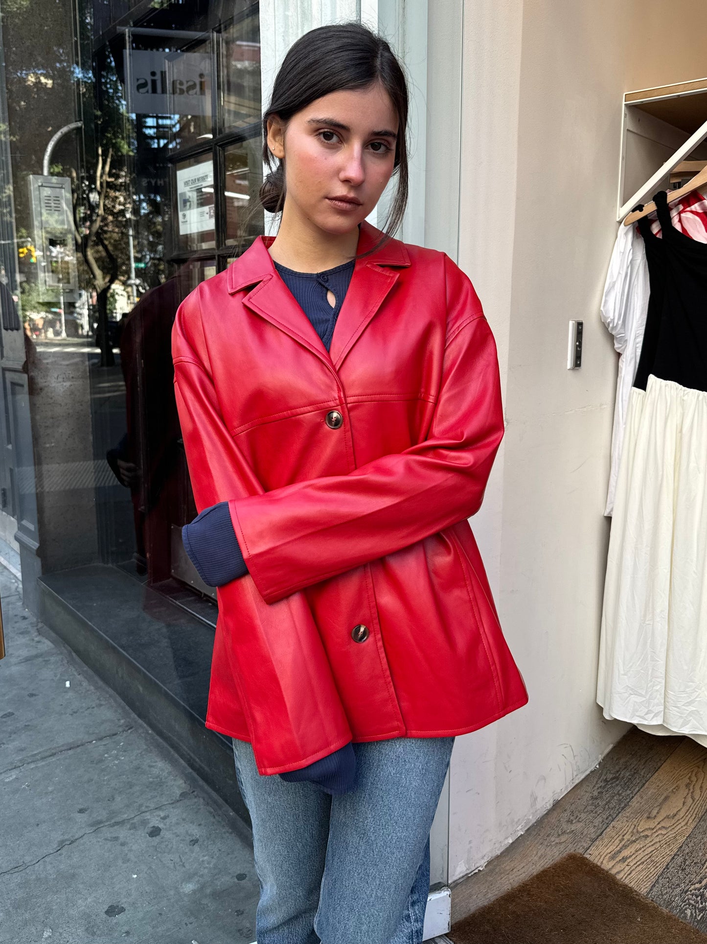 Naomi Faux Leather Blazer in Red