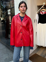 Naomi Faux Leather Blazer in Red