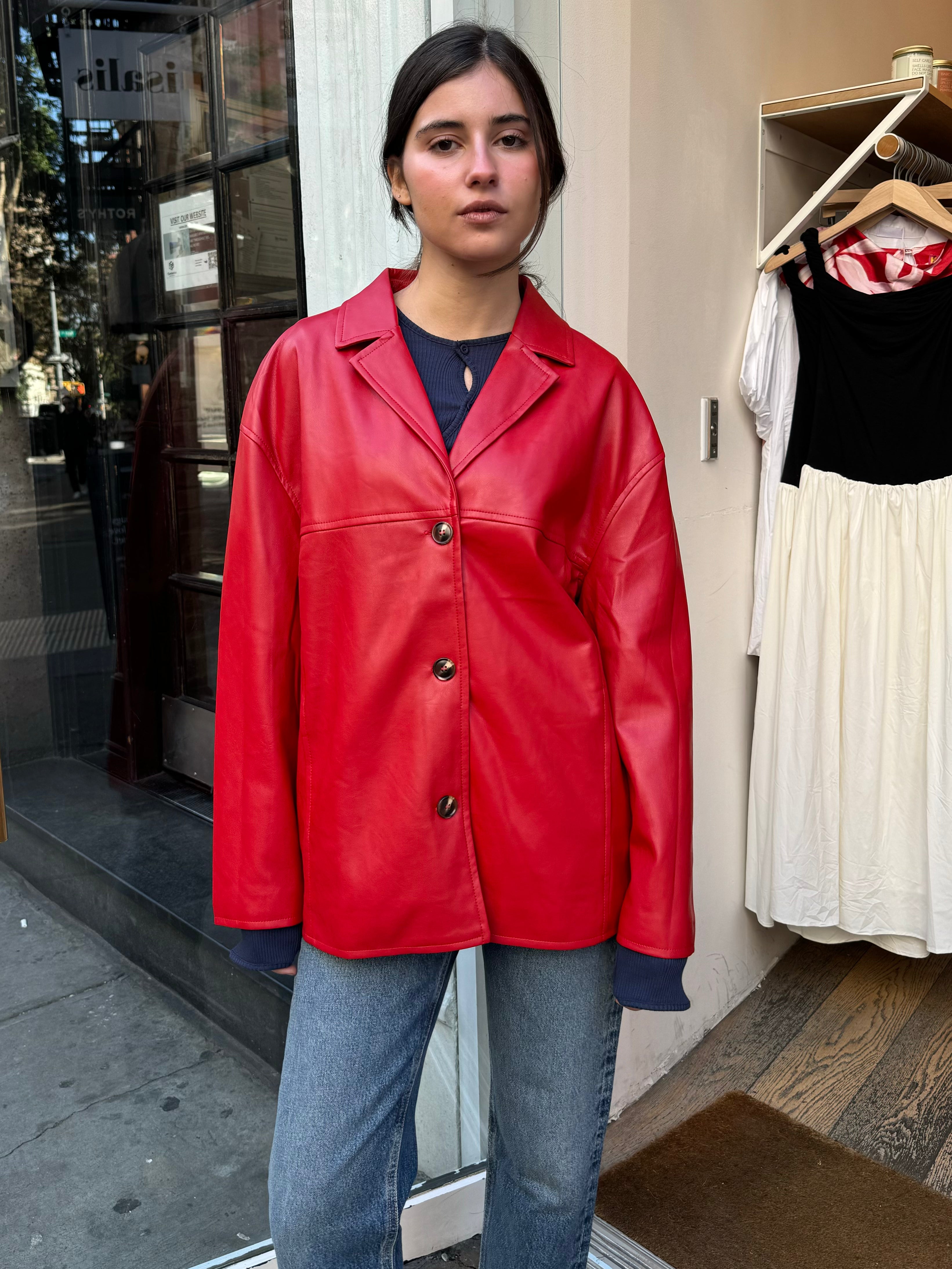 Naomi Faux Leather Blazer in Red