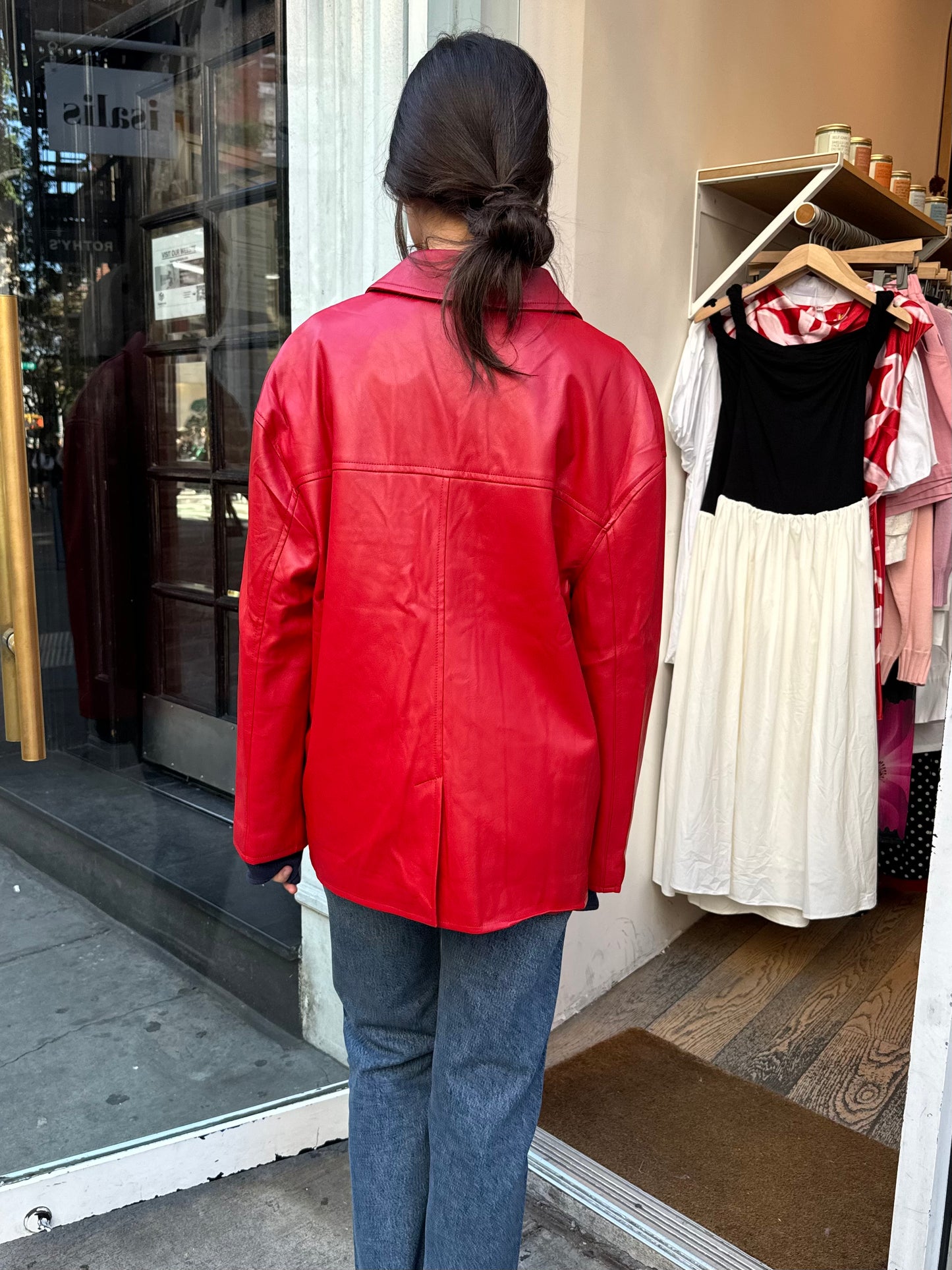 Naomi Faux Leather Blazer in Red