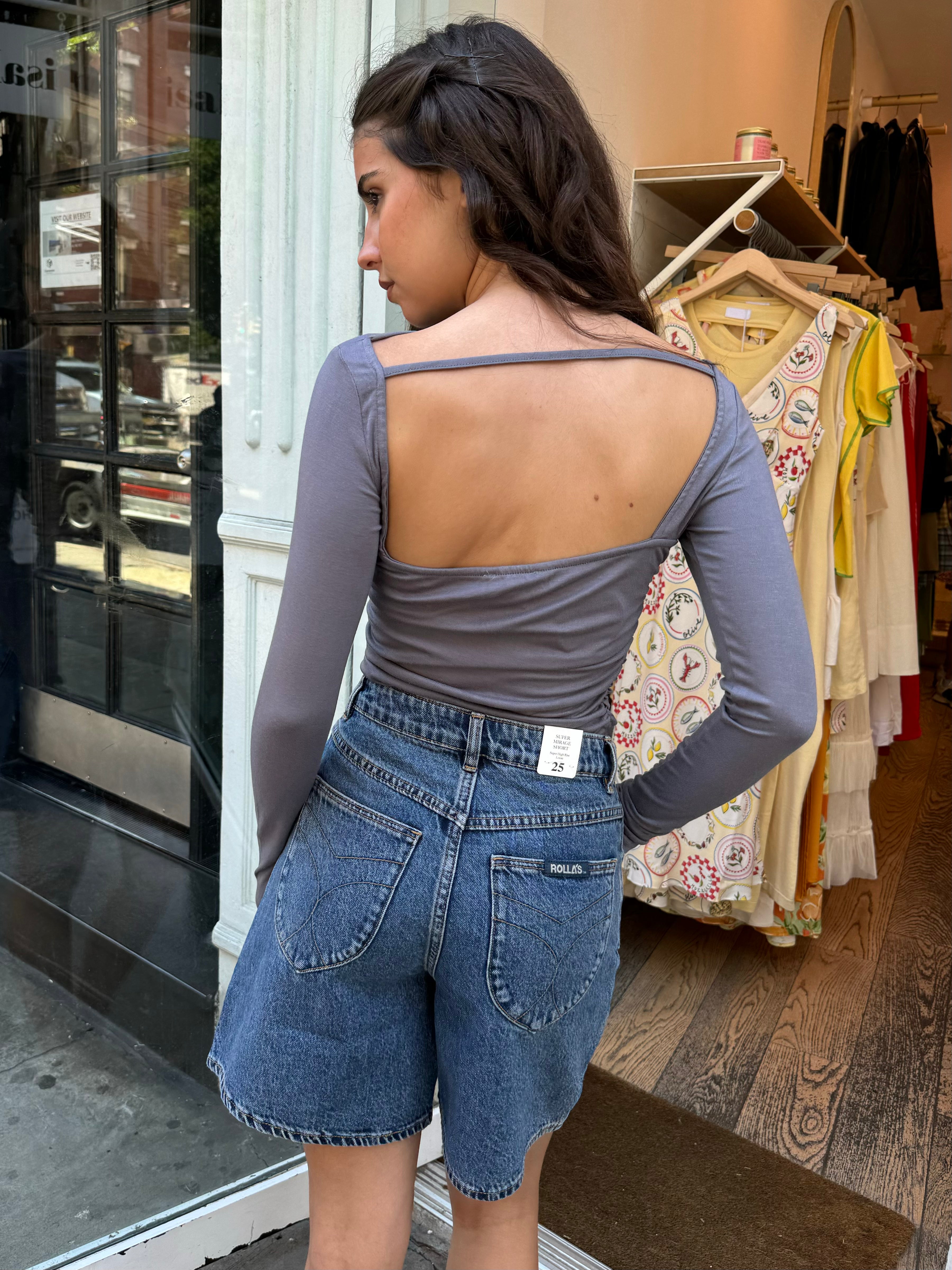 Toby Open Back Ruched Top in Slate